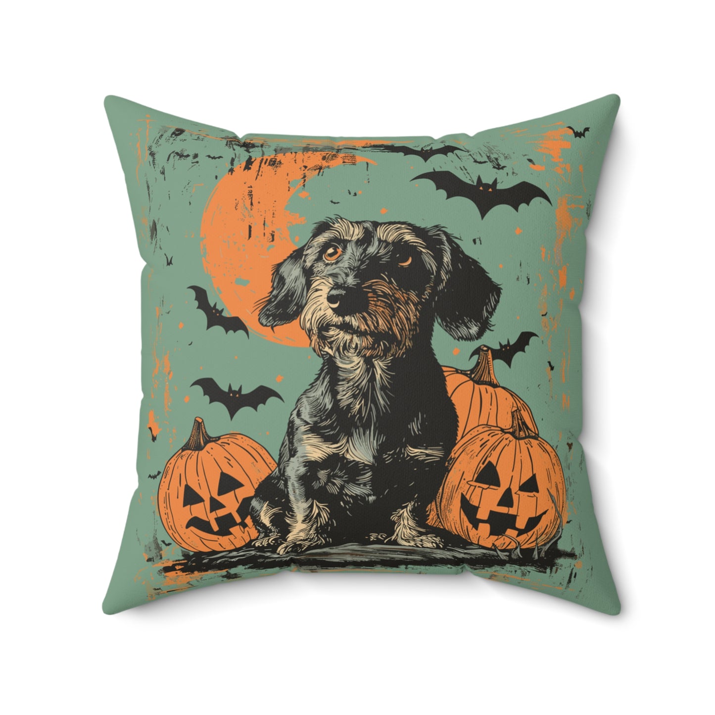 #34 Halloween Inspired Wire-Haired Dachshund Throw Pillow