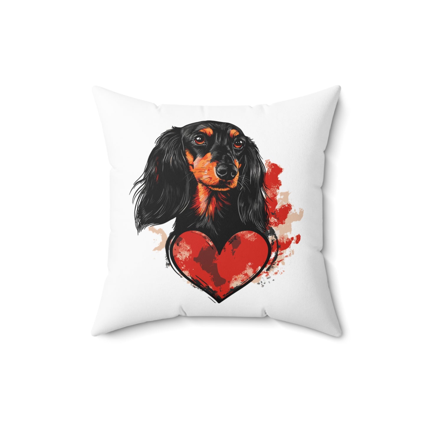 "Longing Heart" Black & Tan Long-Haired Dachshund Square Throw Pillow
