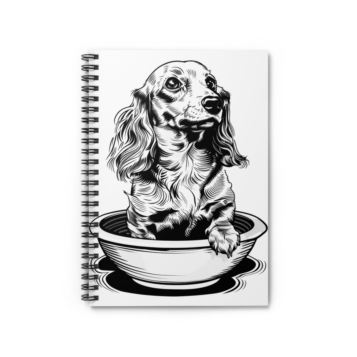 "Long Noodle" Long-Haired Dachshund Ruled Line Spiral Notebook