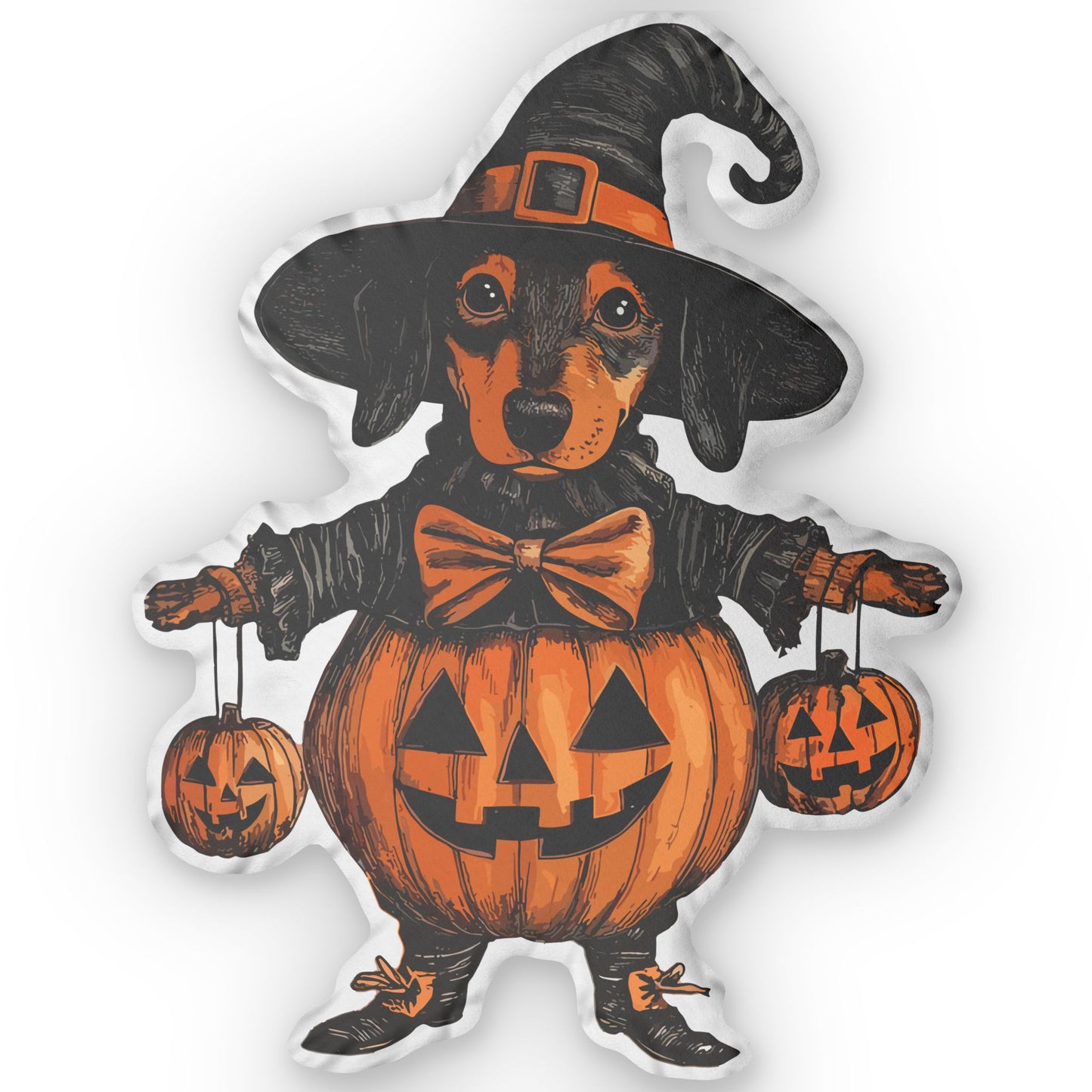 #1 Vintage Halloween Inspired Black & Tan Smooth-Haired Dachshund Custom Shaped Pillow