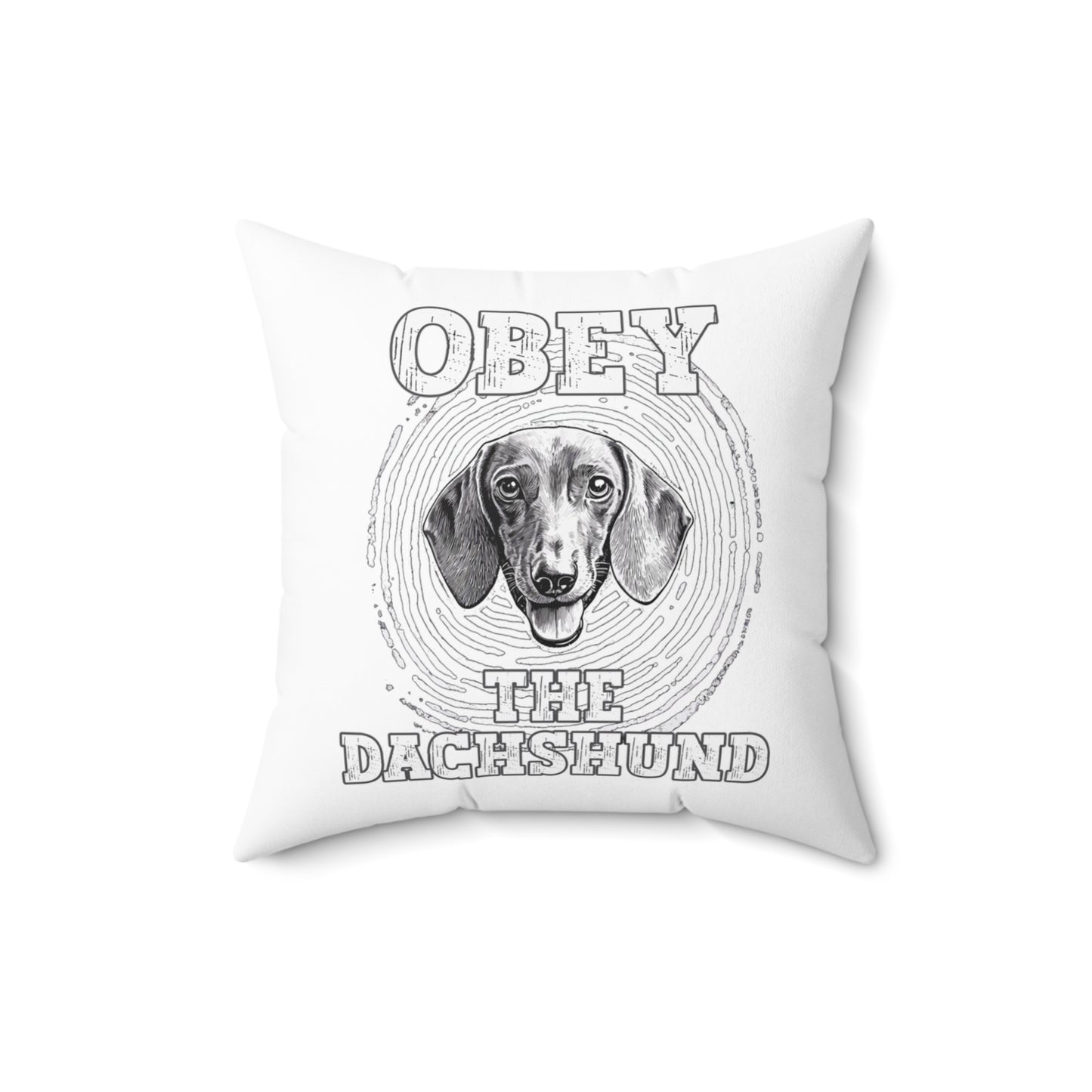 "Obey" Smooth-Haired Dachshund Square Throw Pillow