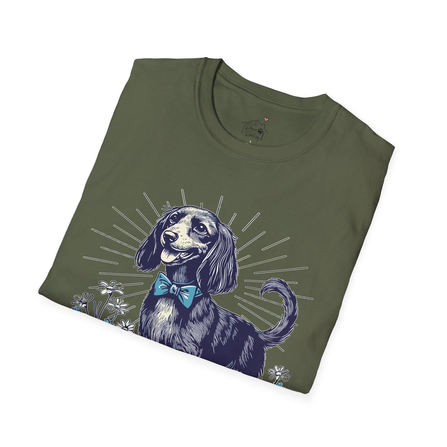 "Circa" Black & Tan Long-Haired Dachshund Unisex Softstyle T-Shirt
