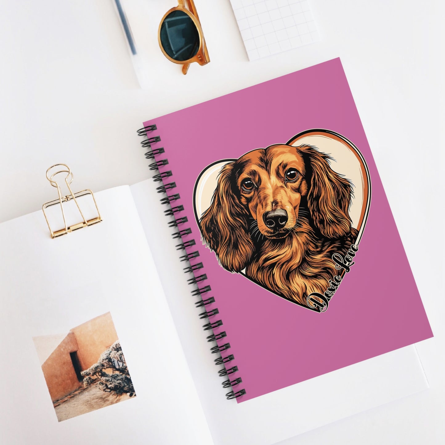 "Doxie Love" Long-Haired Dachshund Ruled Line Spiral Notebook