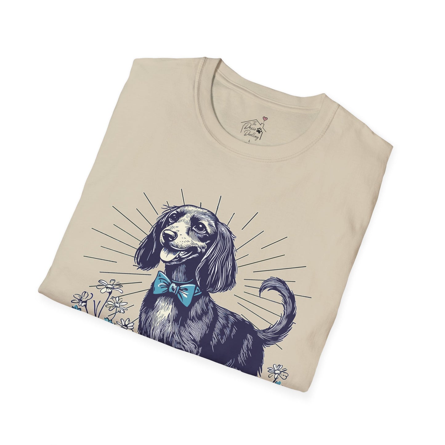 "Circa" Black & Tan Long-Haired Dachshund Unisex Softstyle T-Shirt