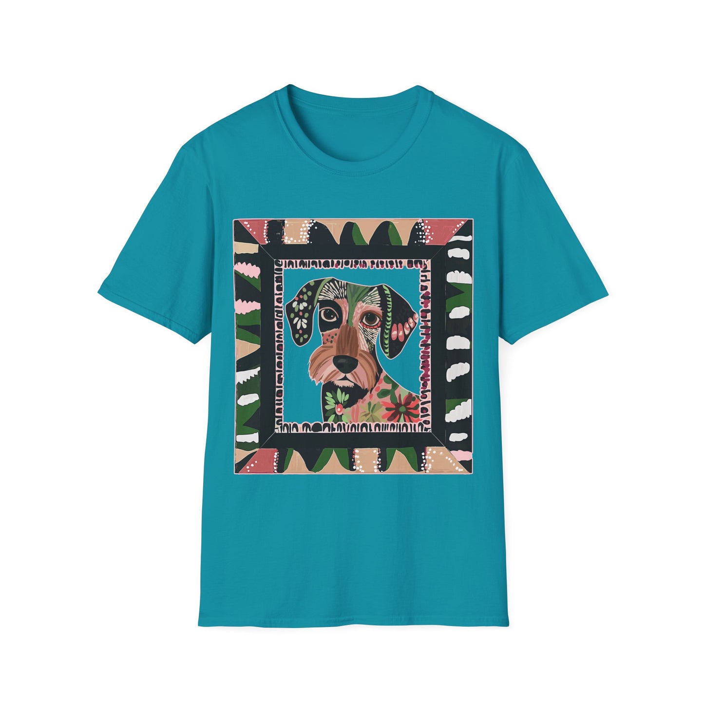"Wired Wacky Frame" Wire-Haired Dachshund Unisex Softstyle T-Shirt