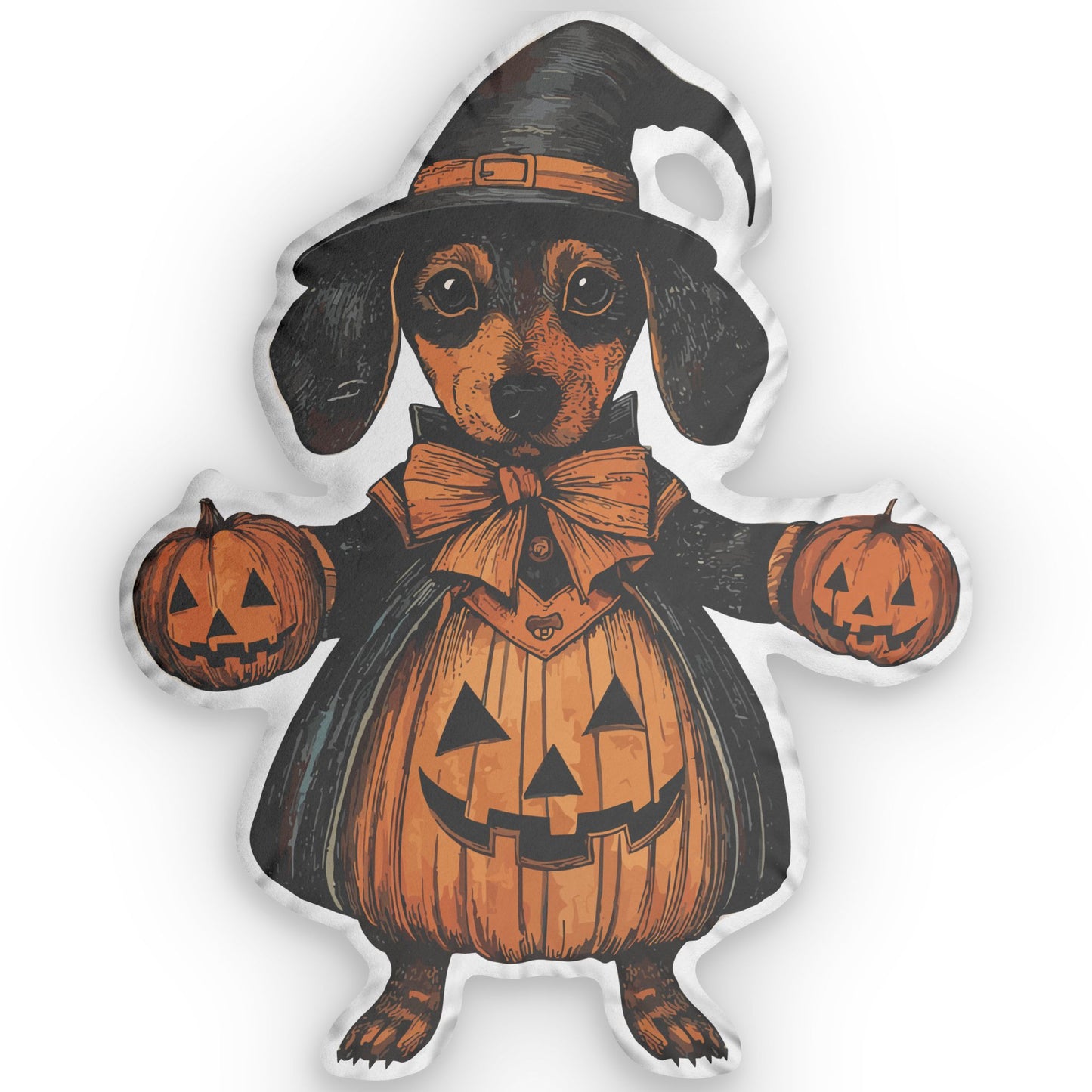 #16 Vintage Halloween Inspired Black & Tan Smooth-Haired Dachshund Custom Shaped Pillow