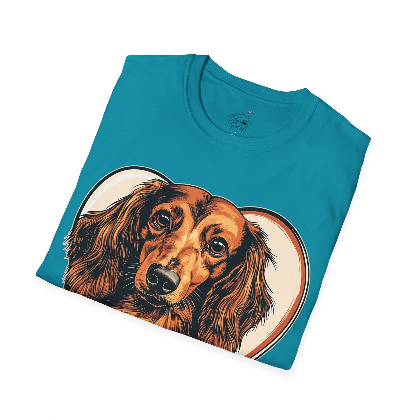 "Doxie Love" Red/Tan Long-Haired Dachshund Unisex Softstyle T-Shirt