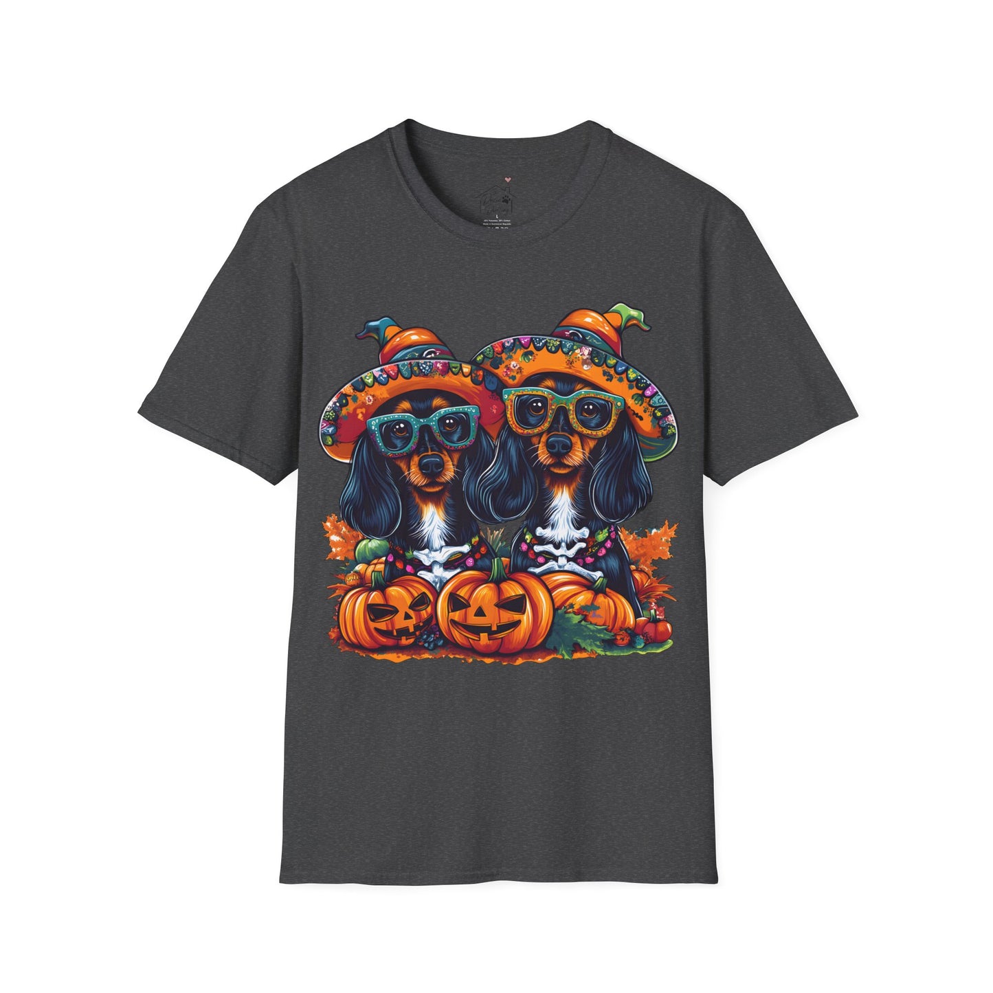 "We Like To Party" Black and Tan Long-Haired Dachshund Halloween Unisex Softstyle T-Shirt