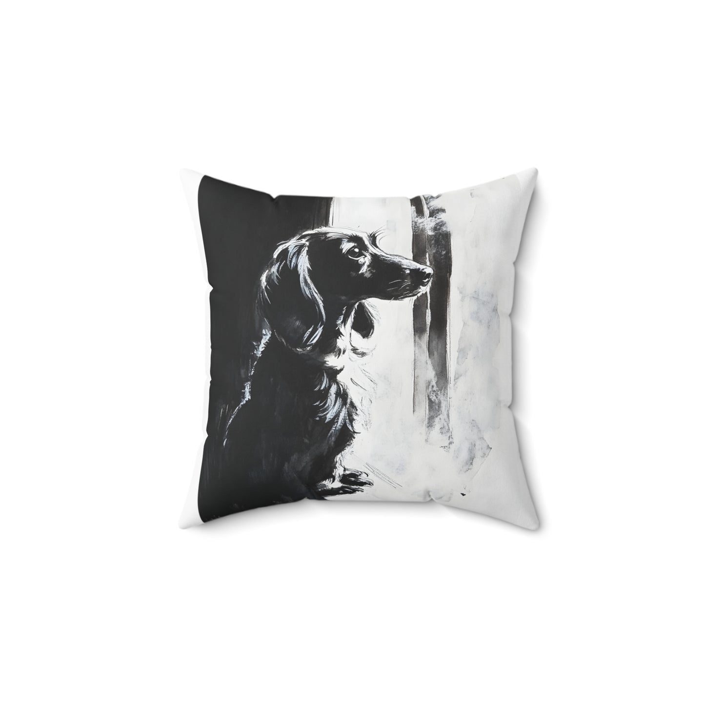 "Window Pane" Long-Haired Dachshund Square Throw Pillow