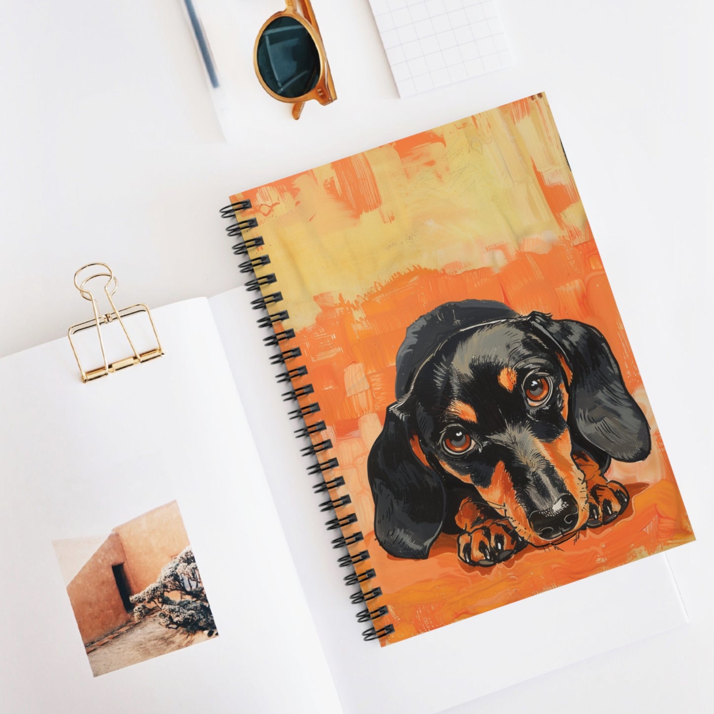 "Paws" Black & Tan Smooth-Haired Dachshund Ruled Line Spiral Notebook
