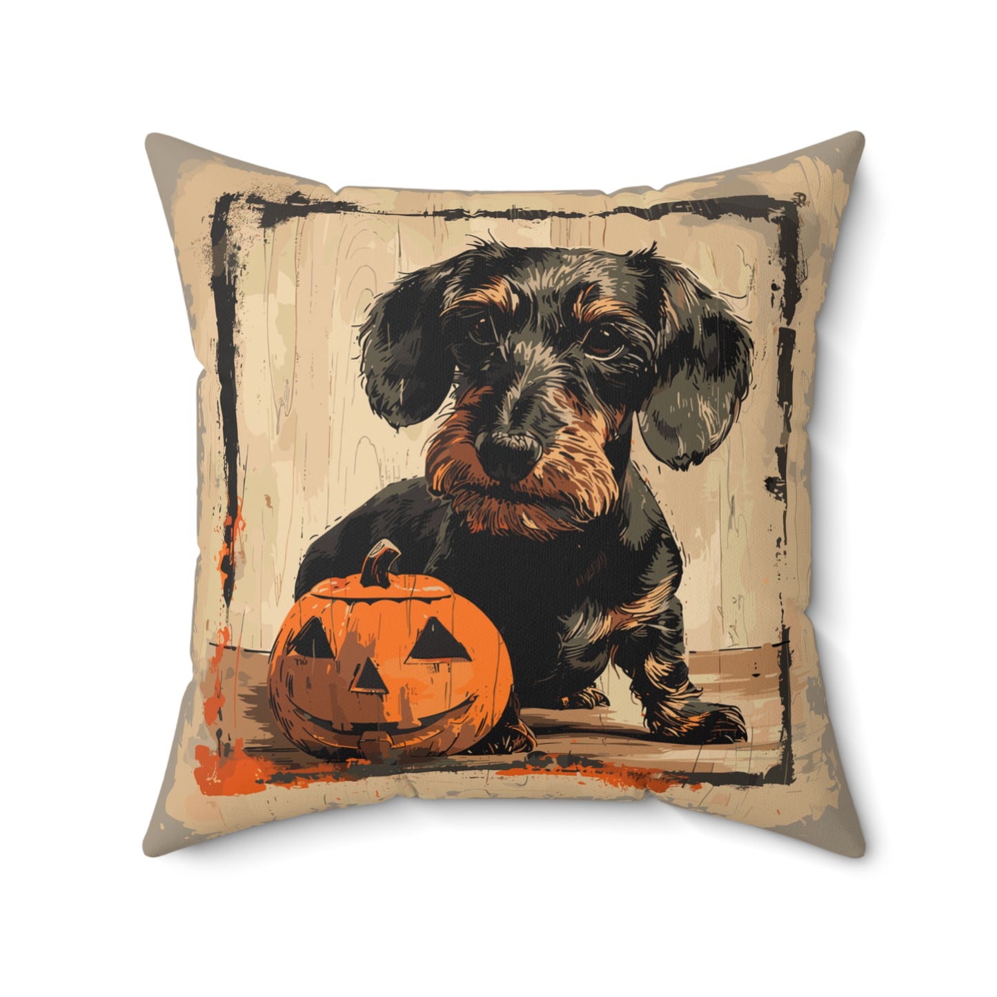 #32 Halloween Inspired Wire-Haired Dachshund Throw Pillow