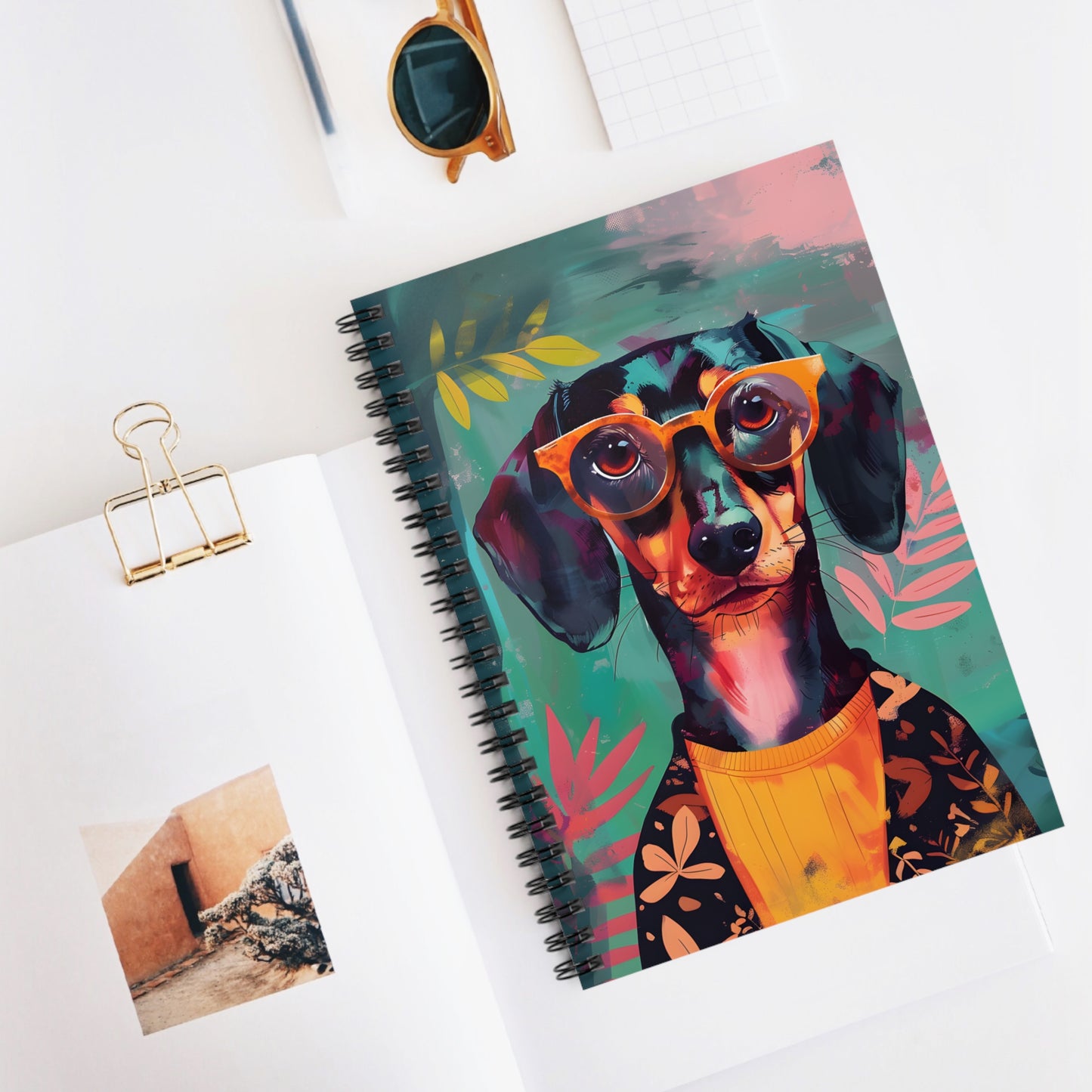 "Too Cool" Black & Tan Smooth-Haired Dachshund Ruled Line Spiral Notebook