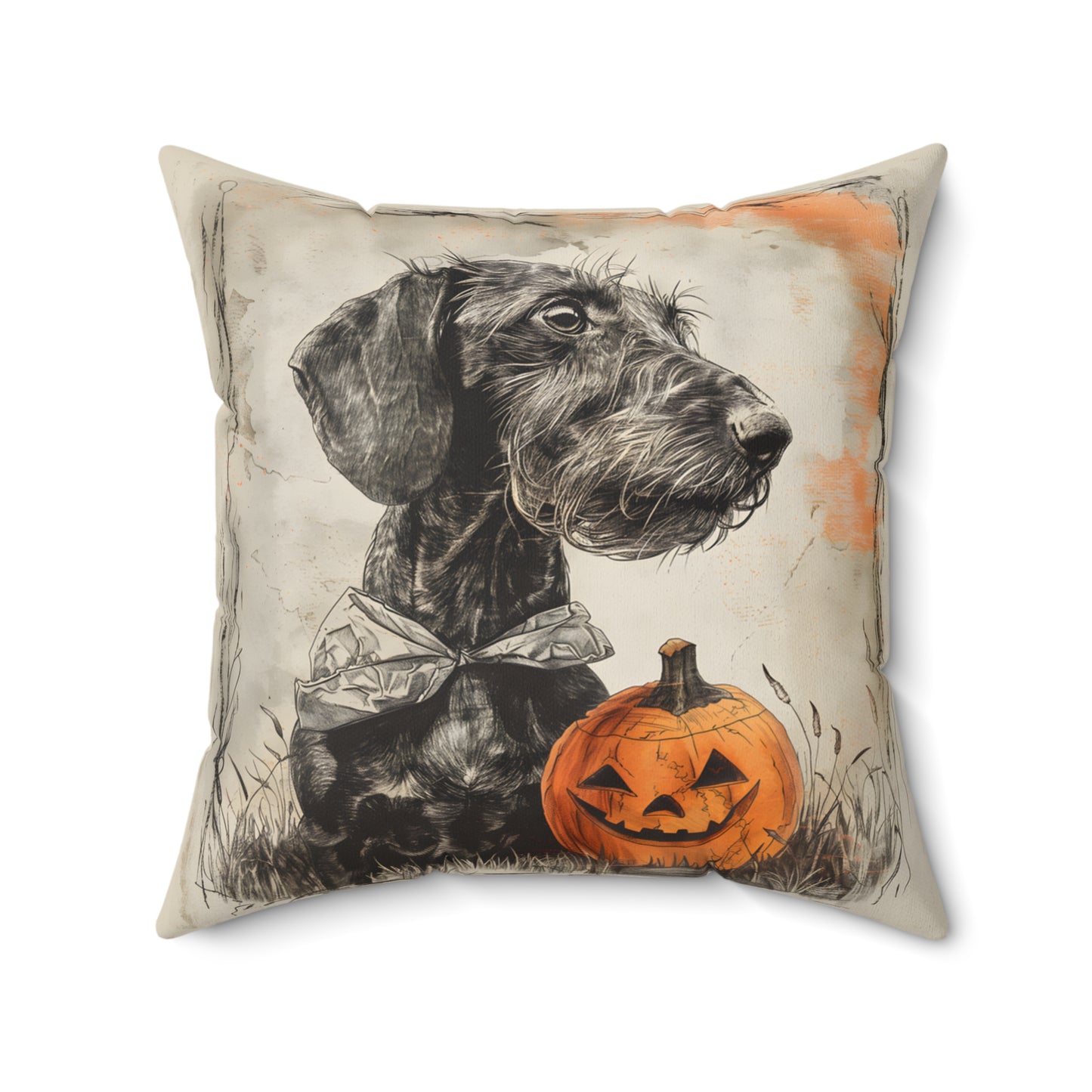 #30 Halloween Inspired Wire-Haired Dachshund Throw Pillow