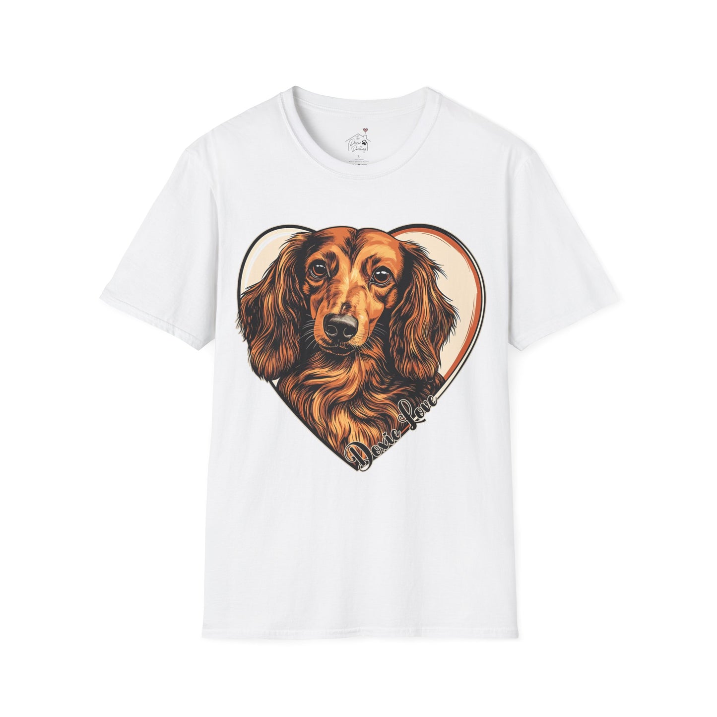 "Doxie Love" Red/Tan Long-Haired Dachshund Unisex Softstyle T-Shirt