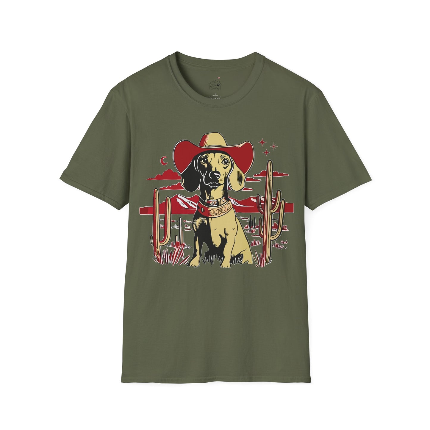 "Space Cowboy" Tan Smooth-Haired Dachshund Unisex Softstyle T-Shirt
