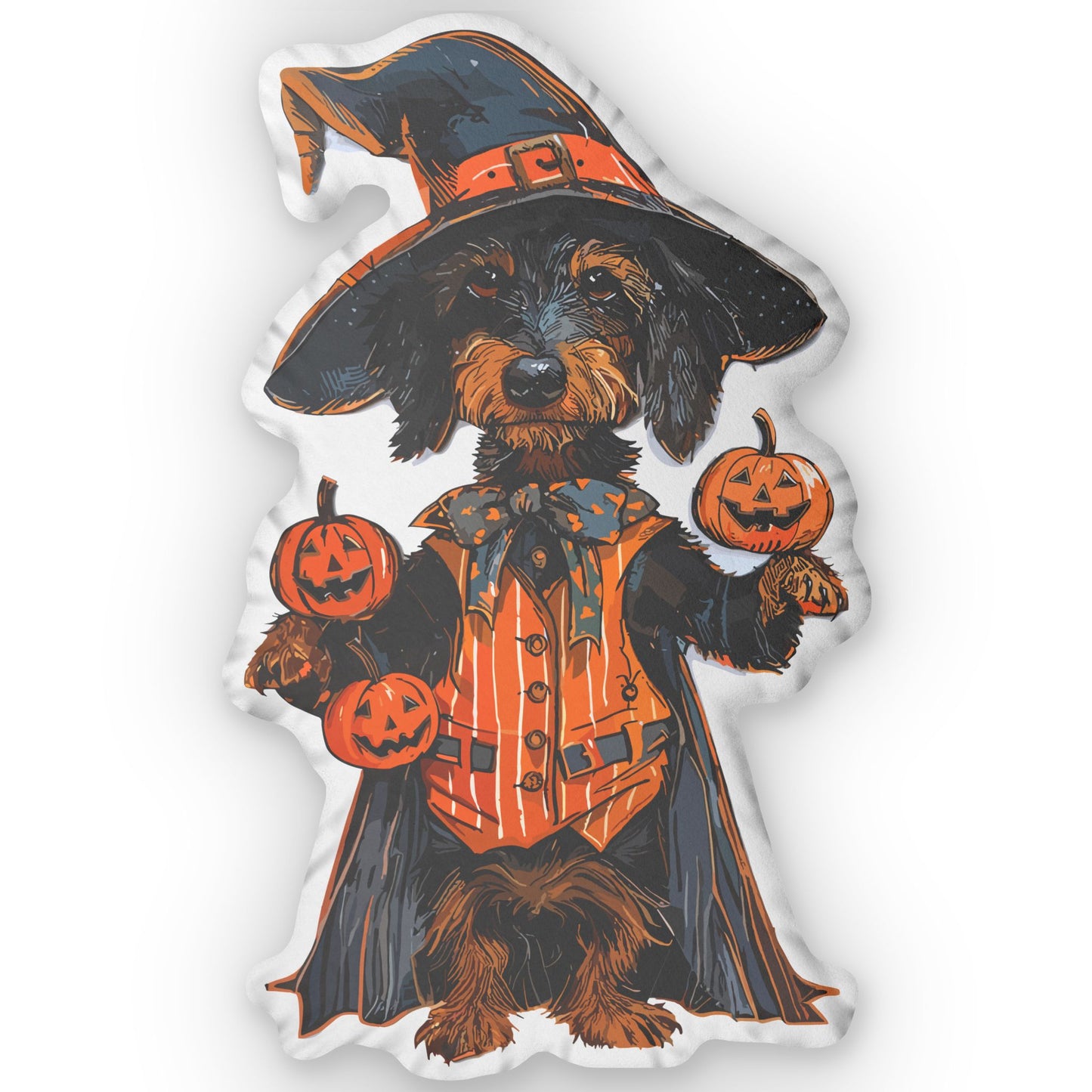 #29 Vintage Halloween Inspired Wire-Haired Dachshund Custom Shaped Pillow