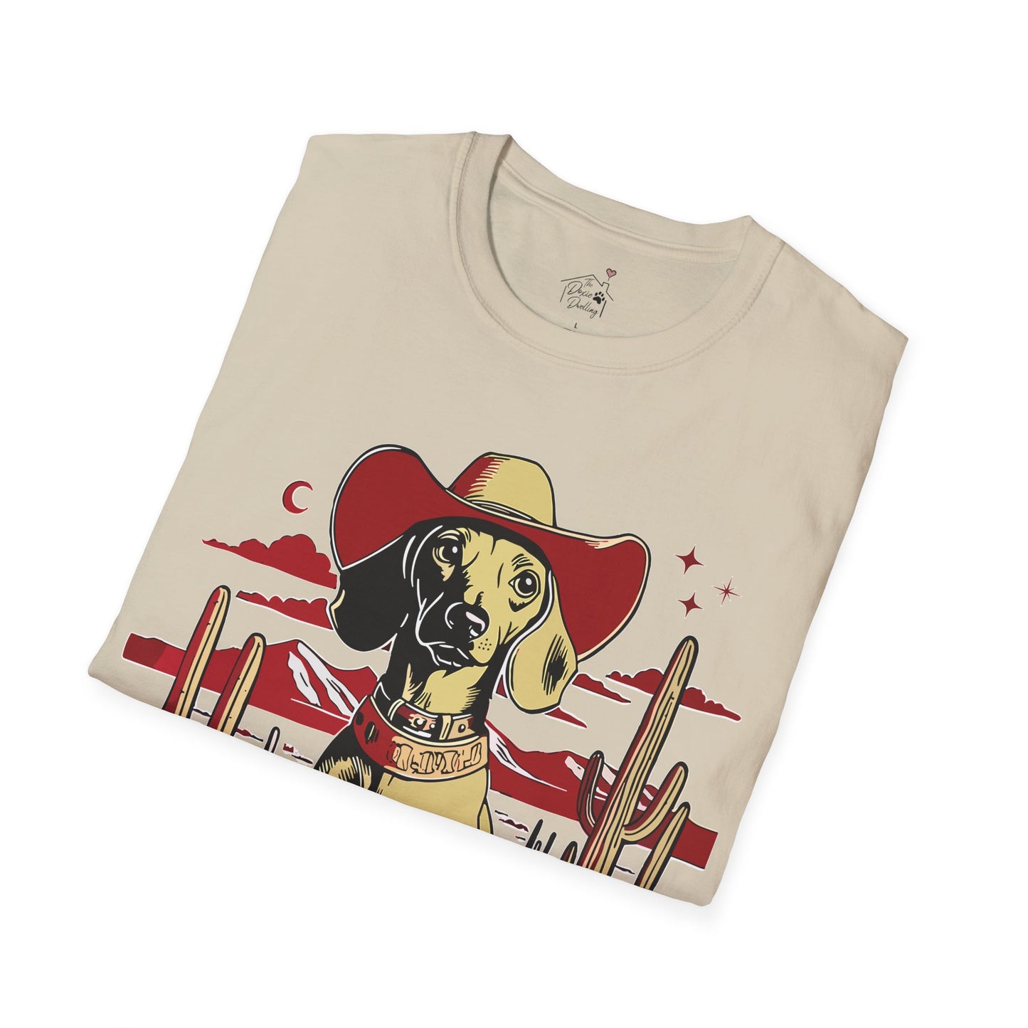 "Space Cowboy" Tan Smooth-Haired Dachshund Unisex Softstyle T-Shirt