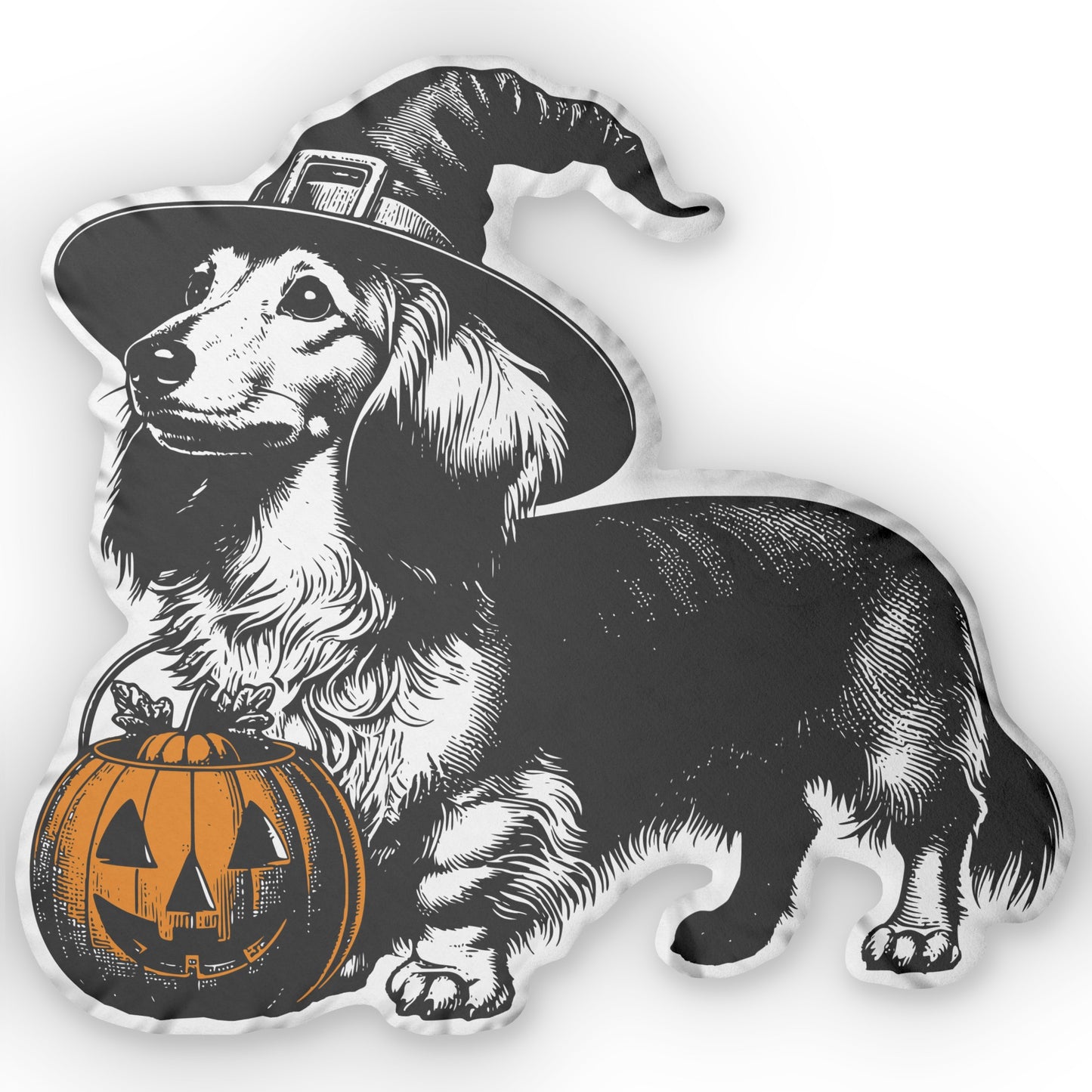 #5 Halloween Inspired Cream-Colored Long-Haired Dachshund Custom Shaped Pillow