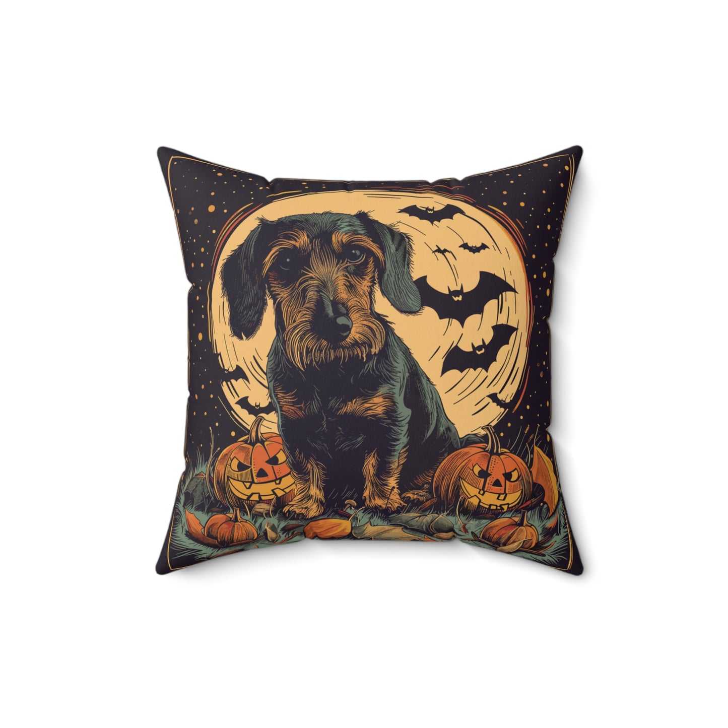 #37 Halloween Inspired Wire-Haired Dachshund Throw Pillow