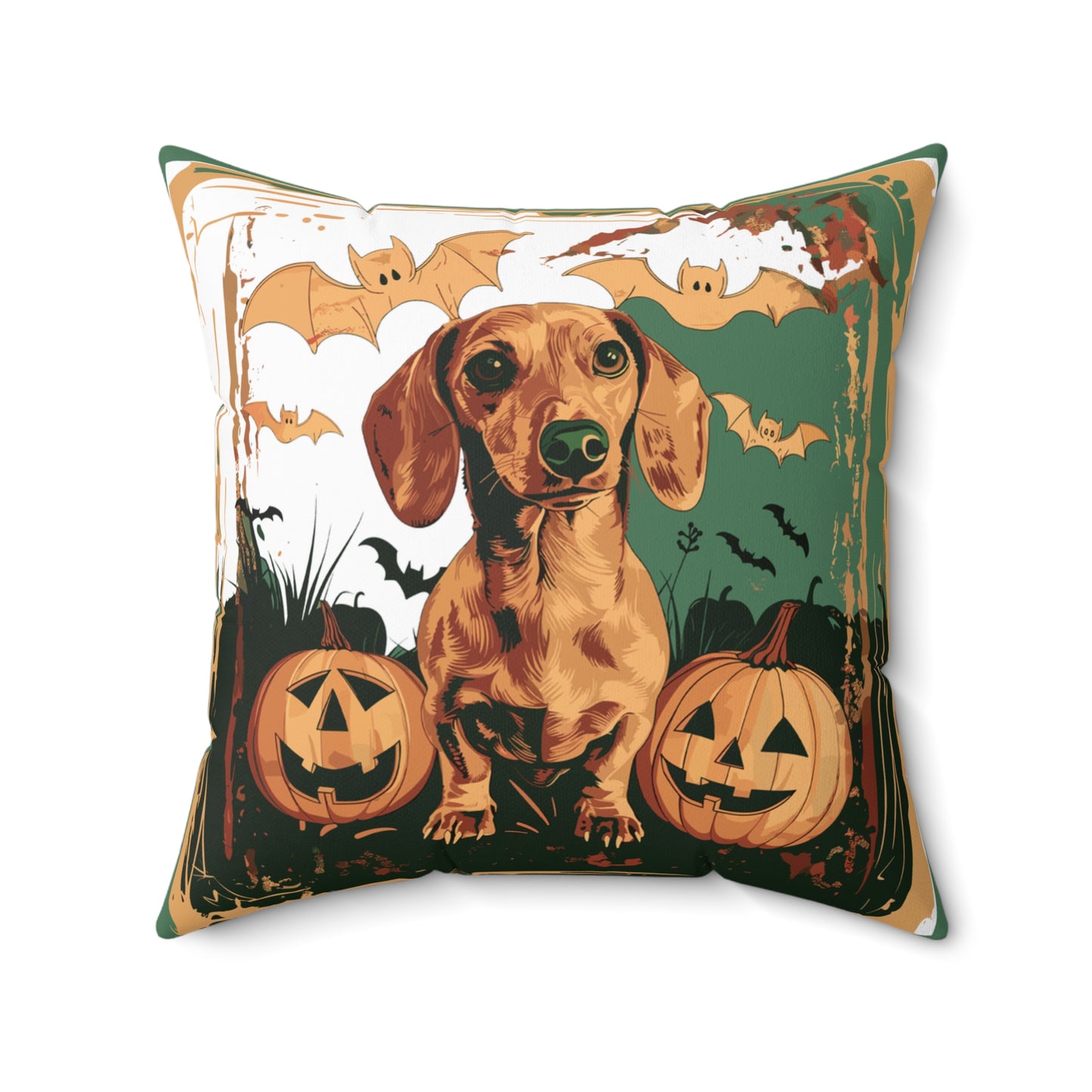 #6 Halloween Inspired Tan Smooth-Haired Dachshund Throw Pillow