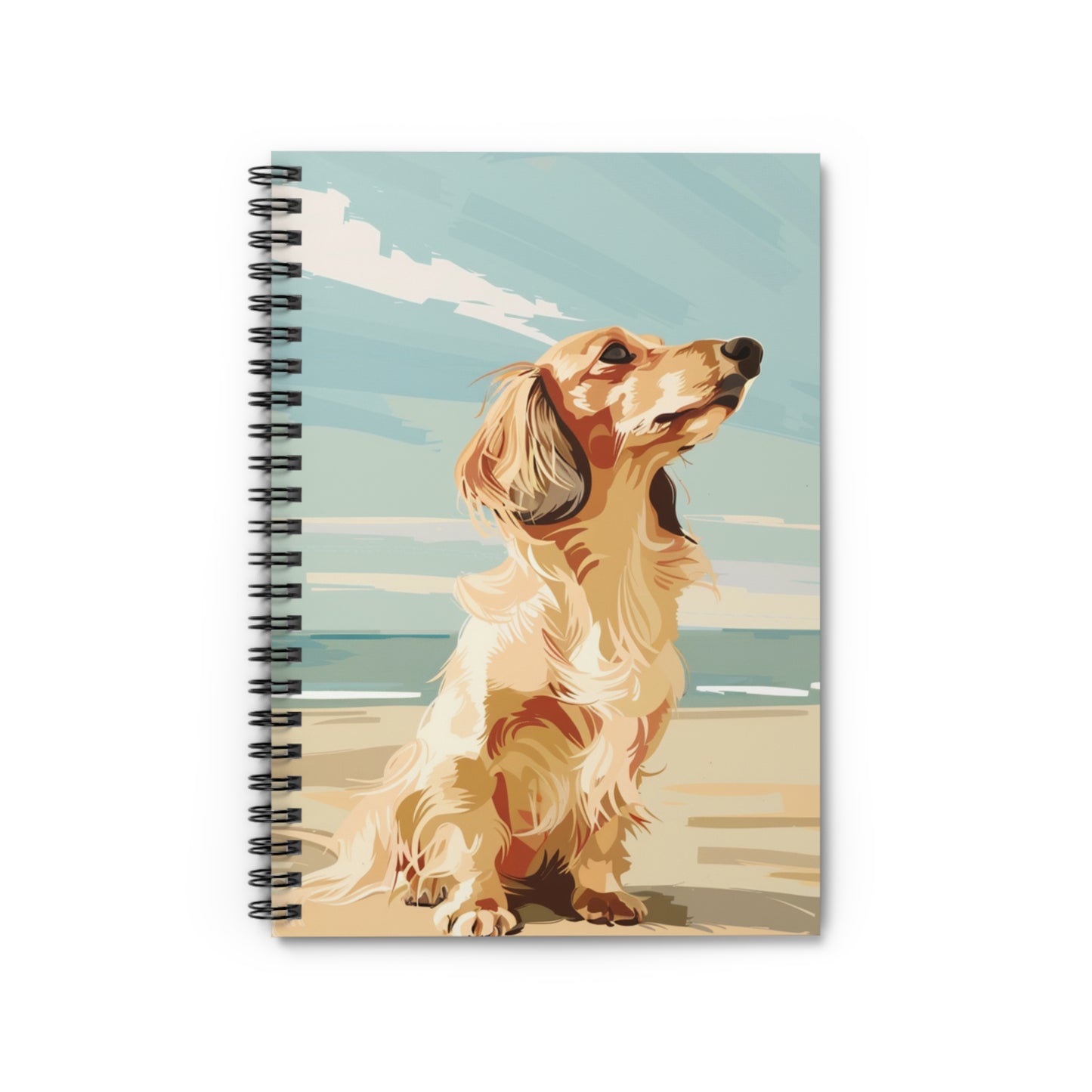 "Ocean Breeze" Cream-Colored Long-Haired Dachshund Ruled Line Spiral Notebook