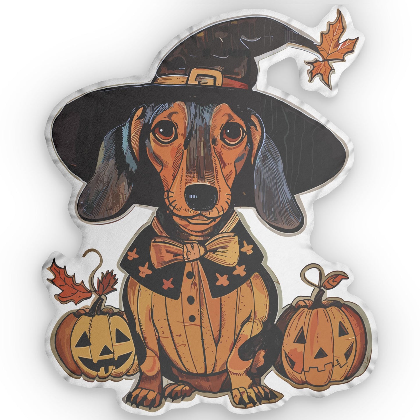 #3 Vintage Halloween Inspired Black & Tan Smooth-Haired Dachshund Custom Shaped Pillow
