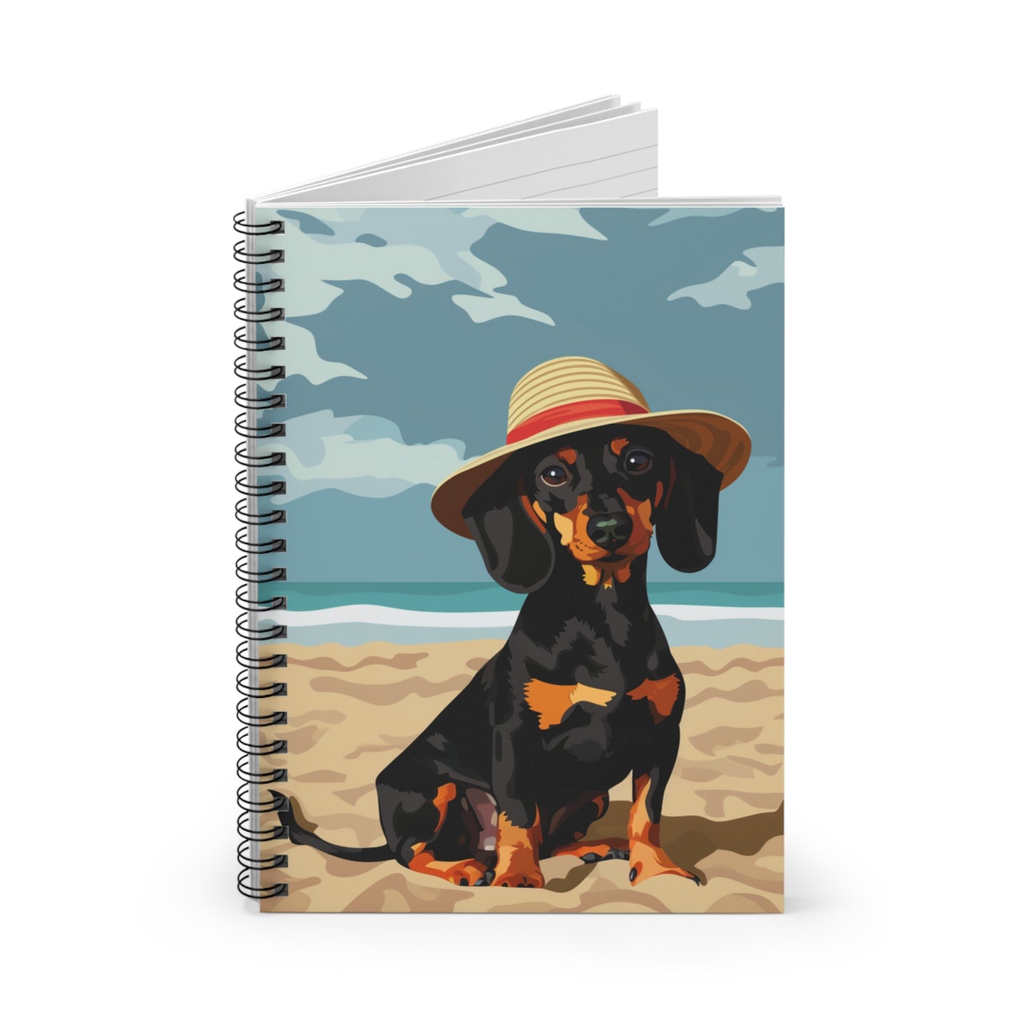 "Beachy Keen" Black & Tan Smooth-Haired Dachshund Ruled Line Spiral Notebook