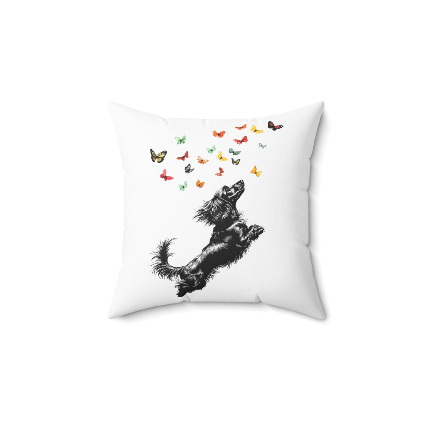 "Butterflies" Long-Haired Dachshund Square Throw Pillow