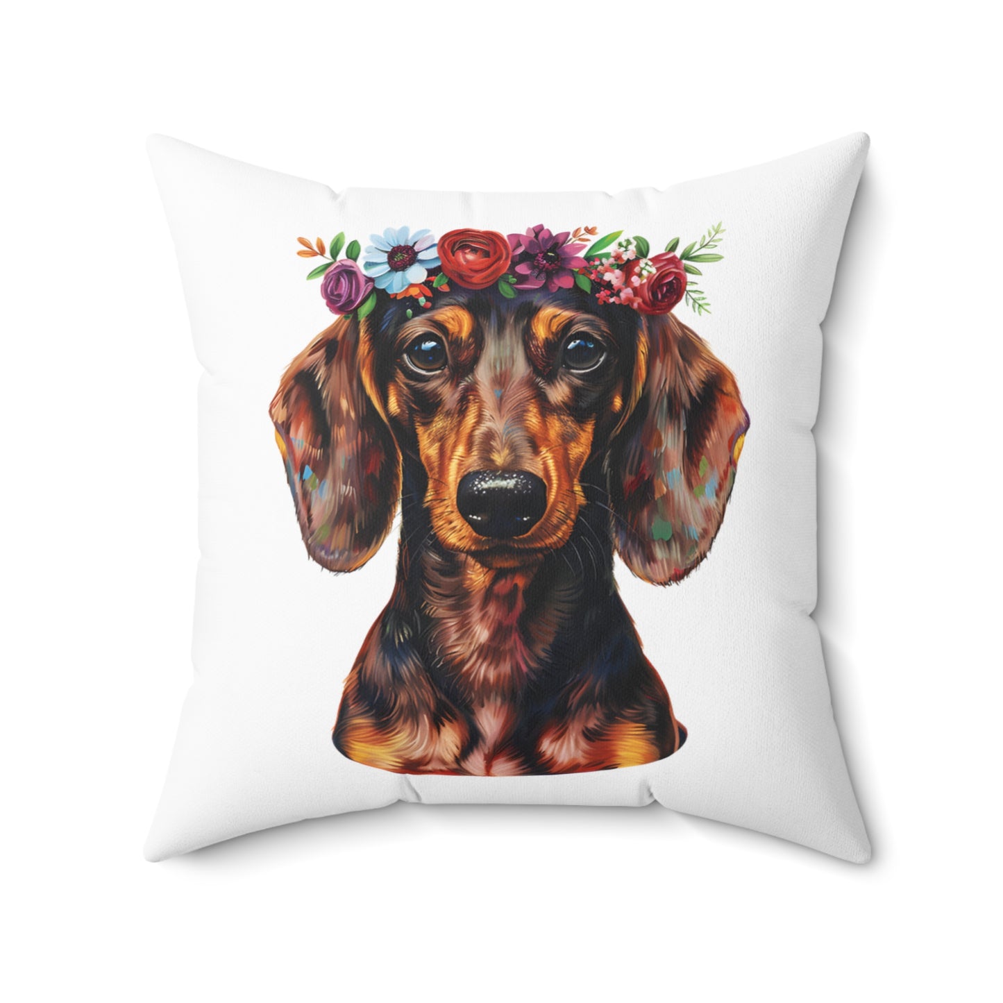 "Painted" Smooth-Haired Dachshund Square Throw Pillow