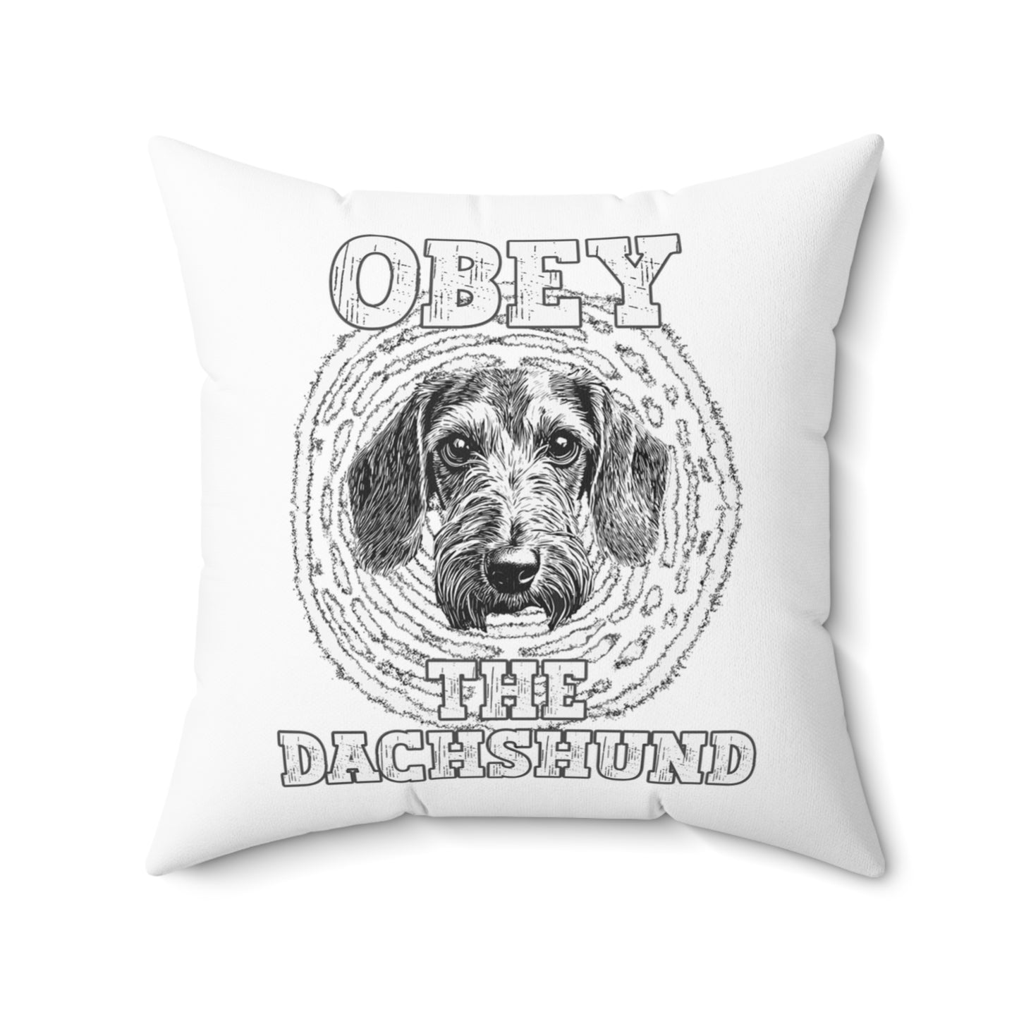 "Obey" Wire-Haired Dachshund Square Throw Pillow