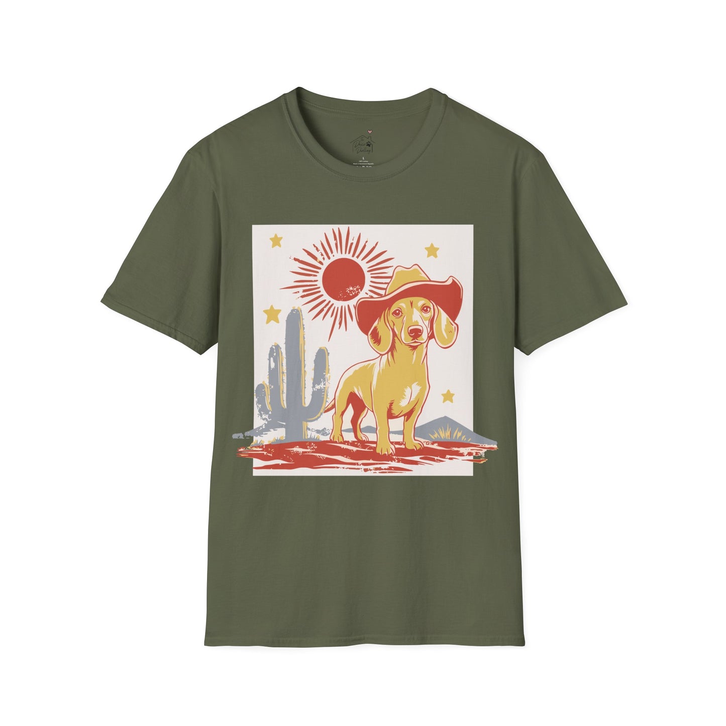"Sunny Cowboy" Tan Smooth-Haired Dachshund Unisex Softstyle T-Shirt