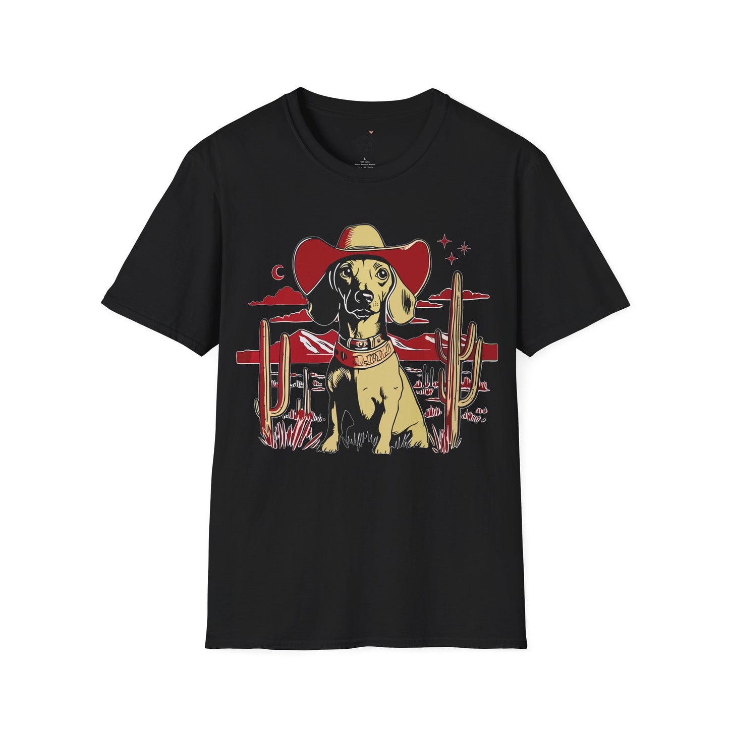 "Space Cowboy" Tan Smooth-Haired Dachshund Unisex Softstyle T-Shirt