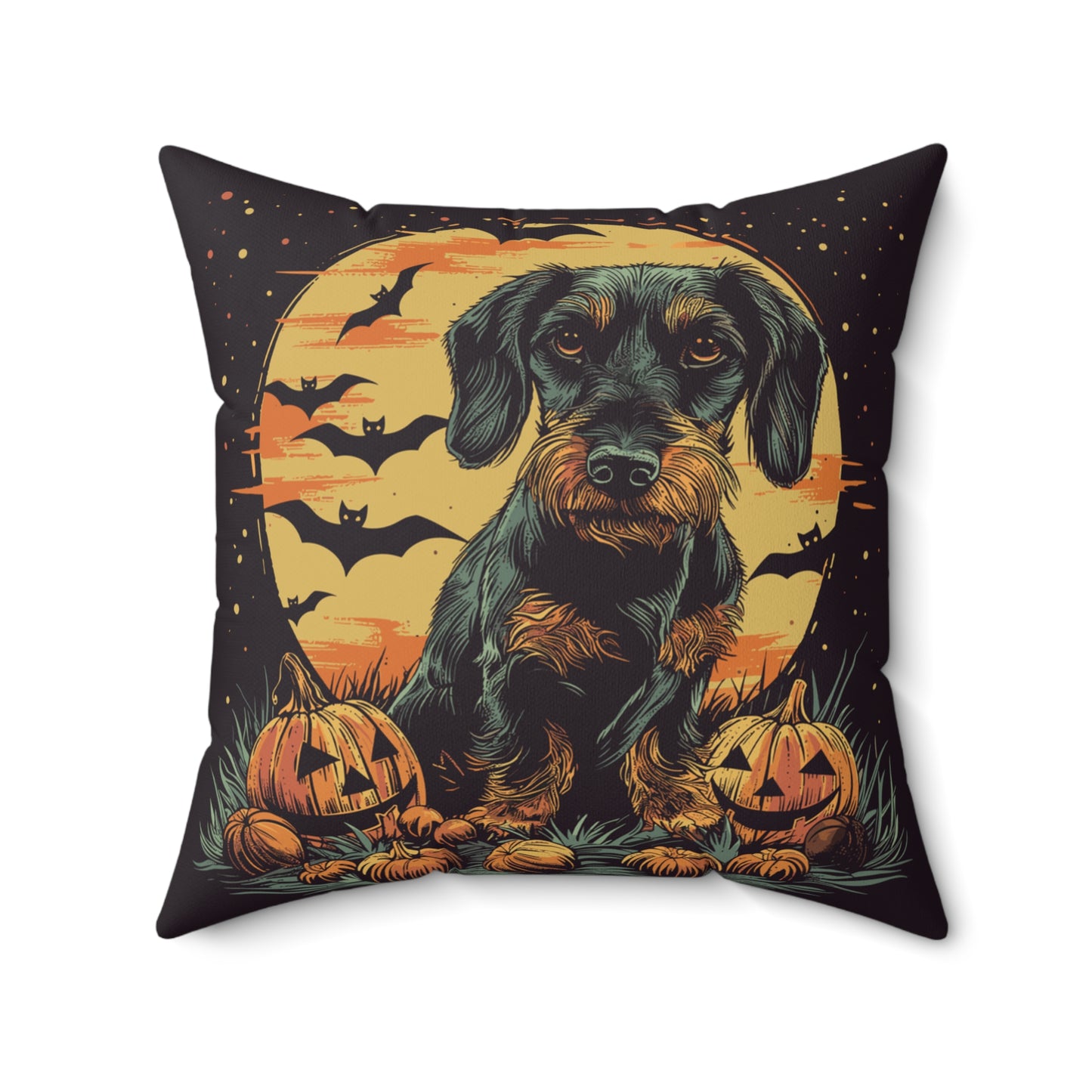 #38 Halloween Inspired Wire-Haired Dachshund Throw Pillow