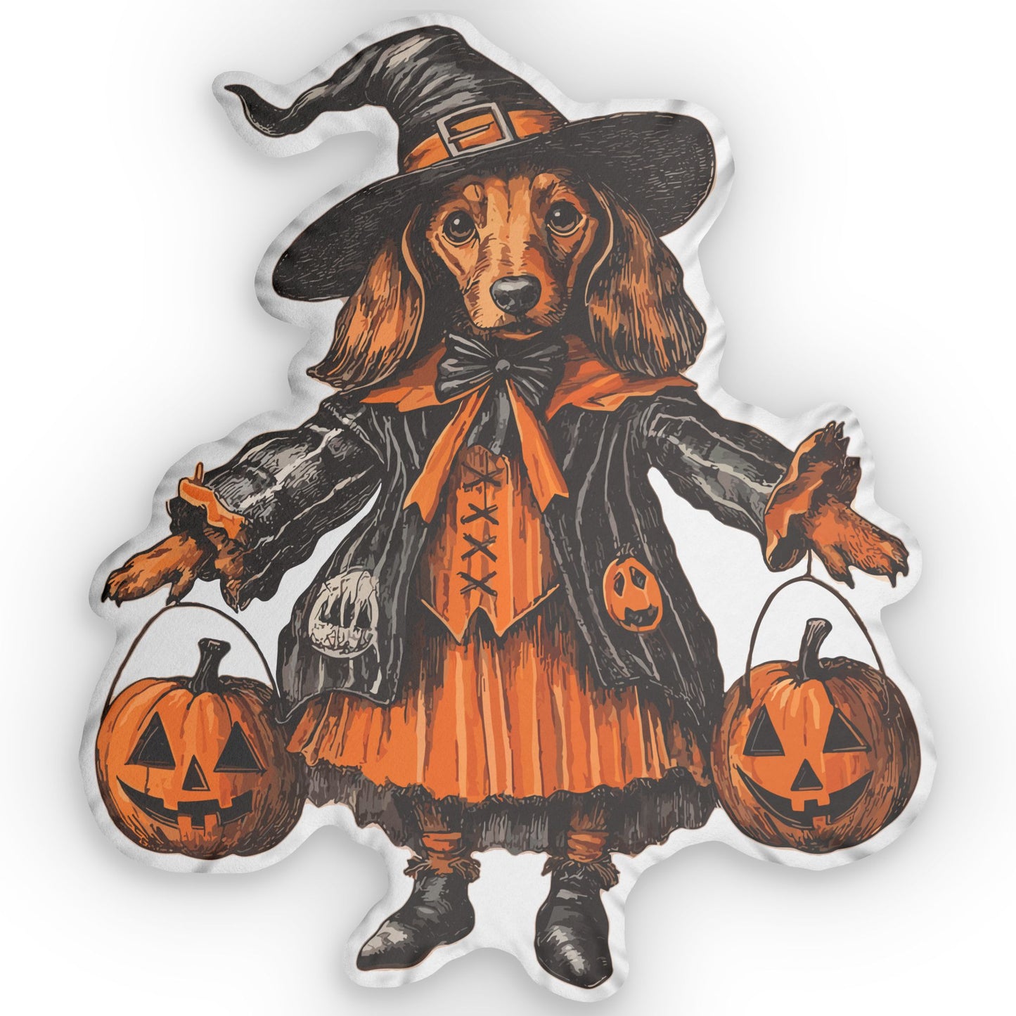 #19 Vintage Halloween Inspired red Long-Haired Dachshund Custom Shaped Pillow