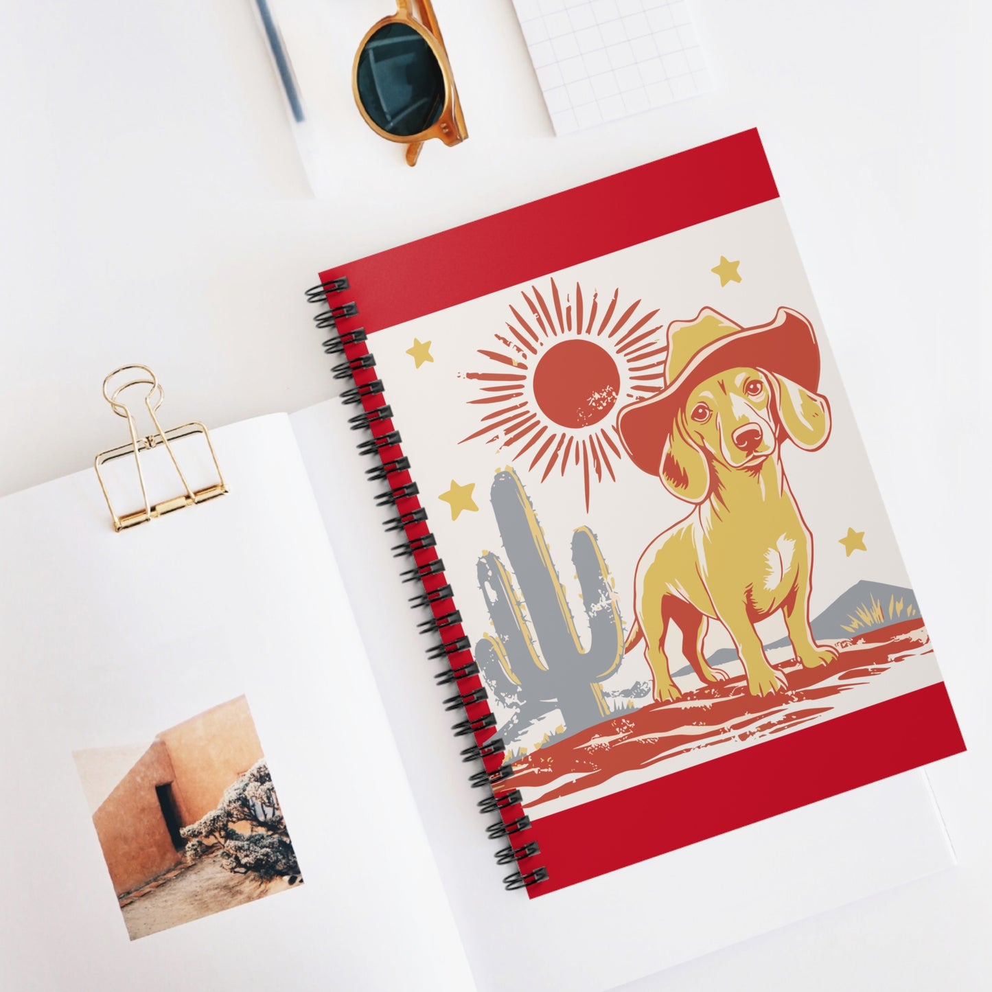 "Sunny Cowboy" Smooth-Haired Dachshund Ruled Line Spiral Notebook