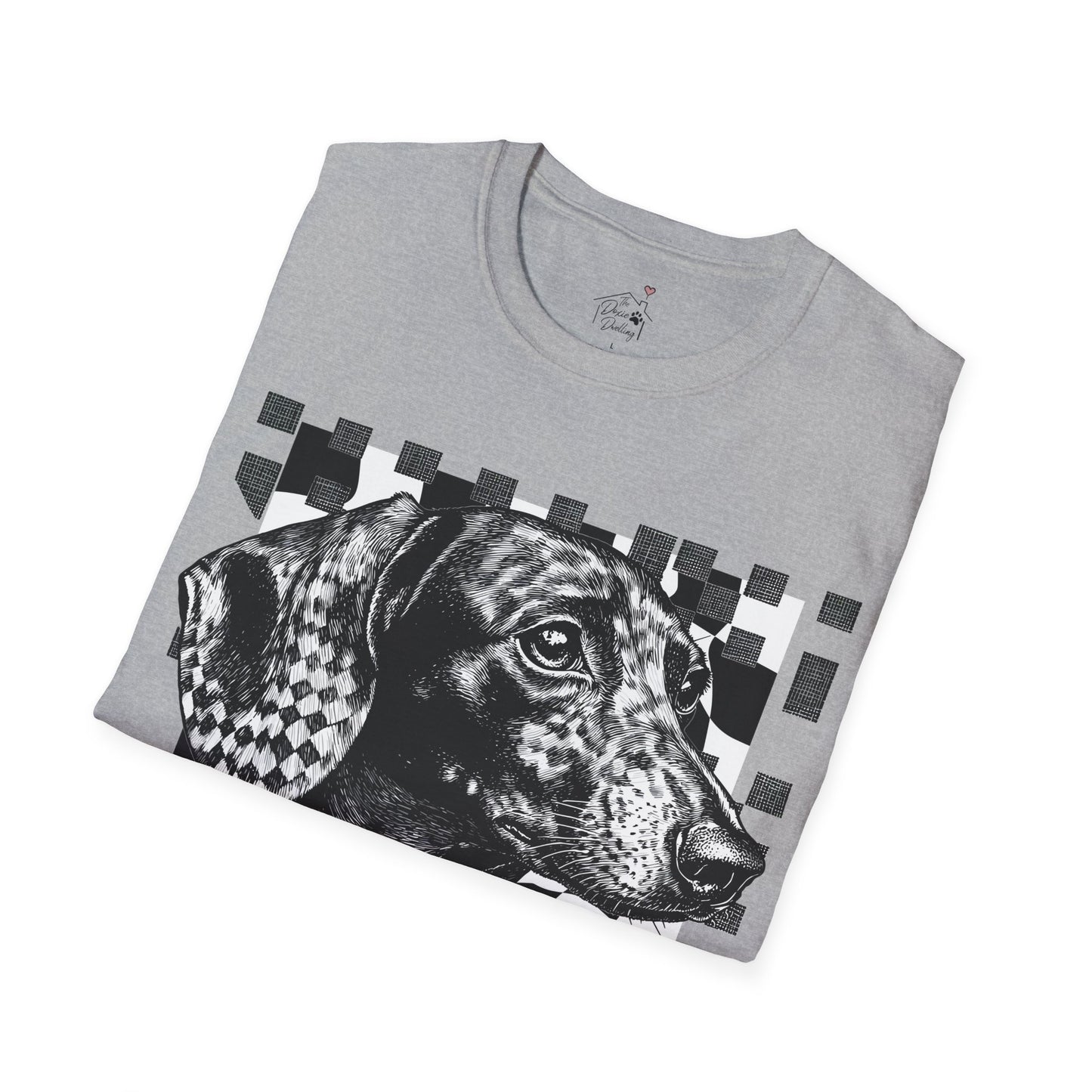 "Smooth Checked" Black & Tan Smooth-Haired Dachshund Unisex Softstyle T-Shirt