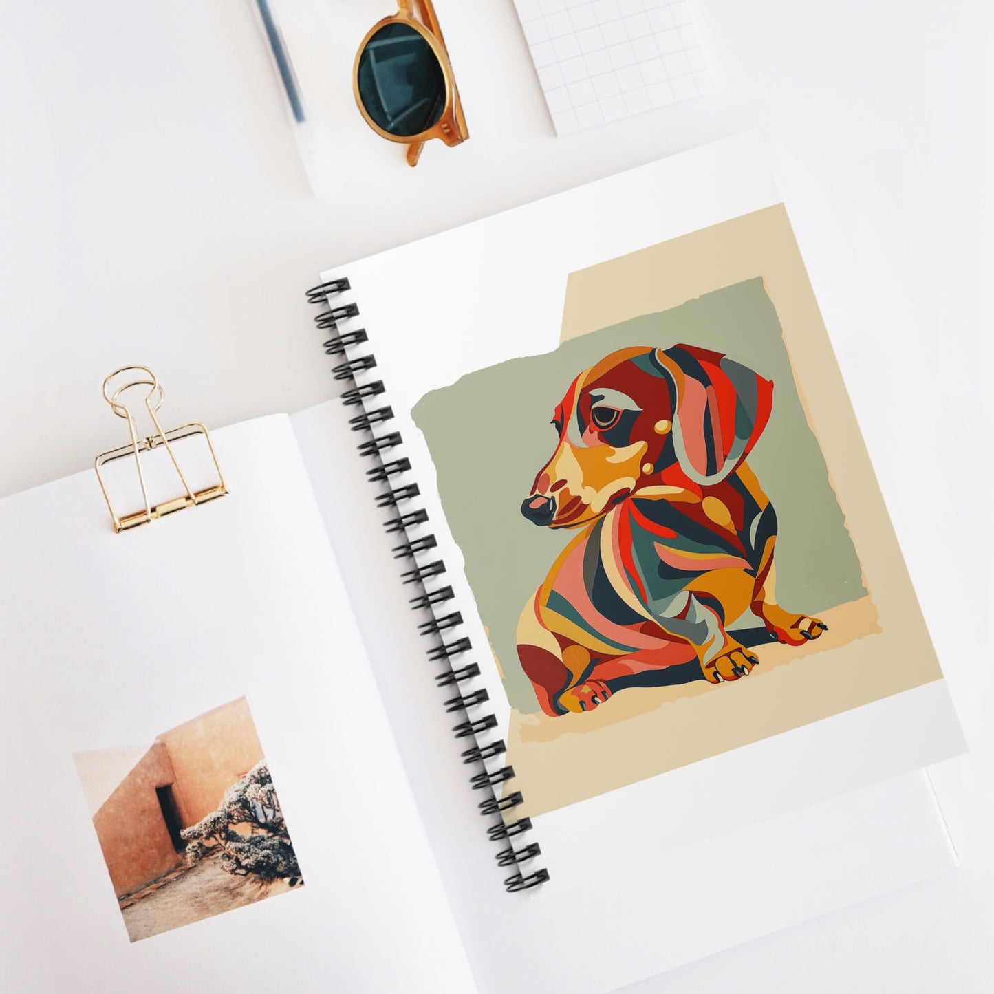 "Facet Hound" Tan Smooth-Haired Dachshund Ruled Line Spiral Notebook