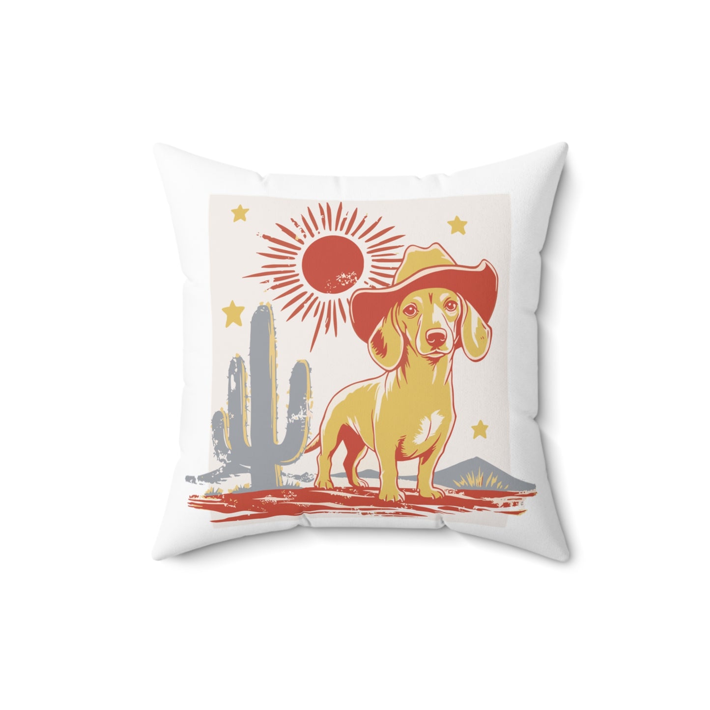 "Sunny Cowboy" Smooth-Haired Dachshund Square Throw Pillow