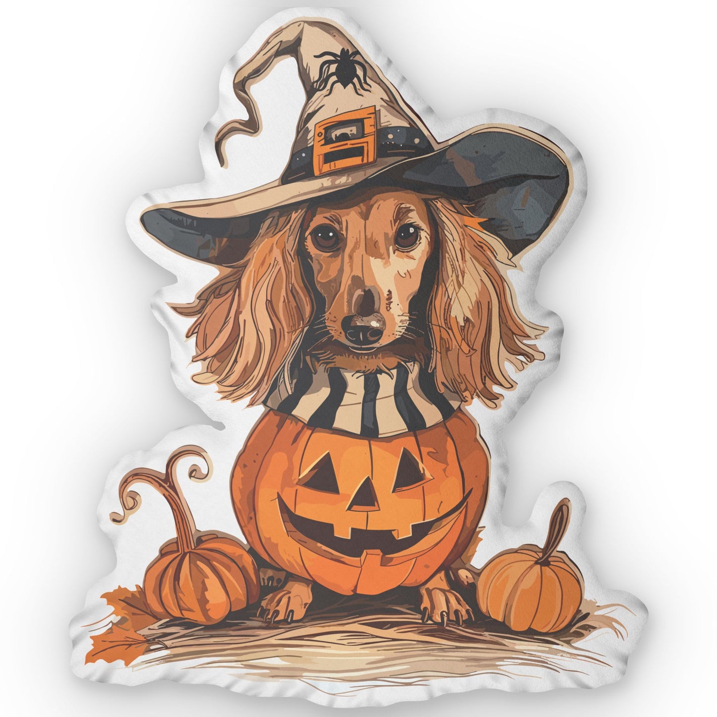 #21 Vintage Halloween Inspired Black & Tan Smooth-Haired Dachshund Custom Shaped Pillow