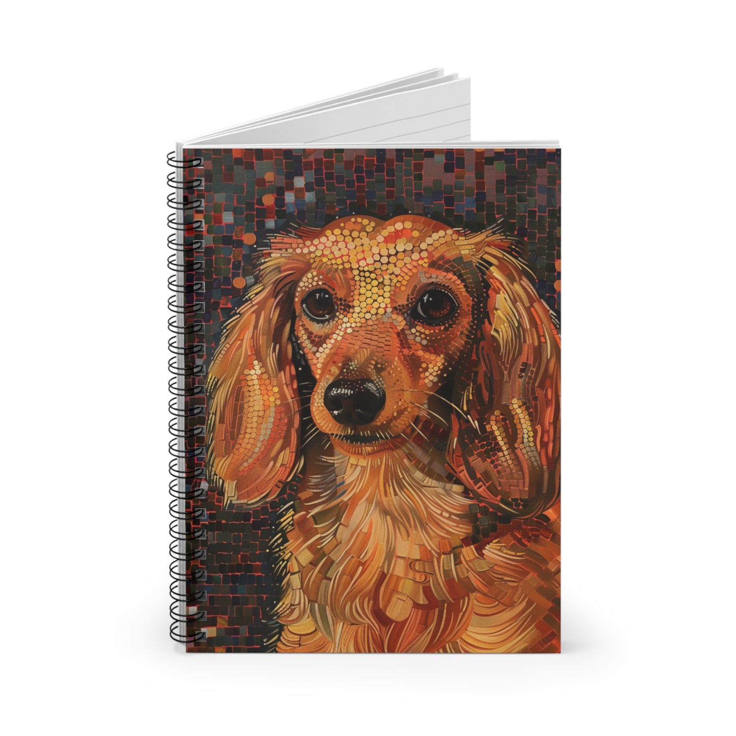 "Pensive" Cream-Colored Long-Haired Dachshund Ruled Line Spiral Notebook
