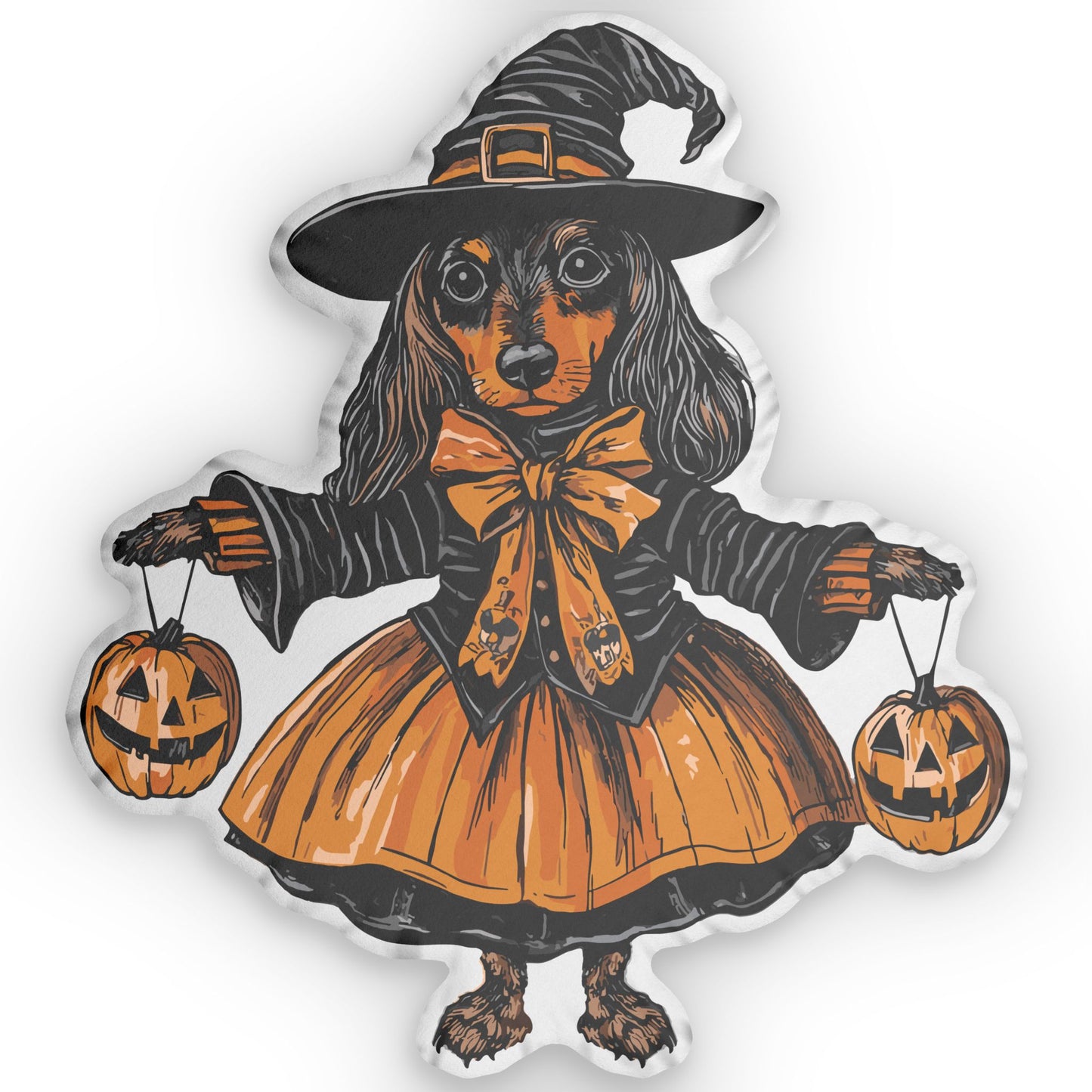 #24 Vintage Halloween Inspired Black & Tan Smooth-Haired Dachshund Custom Shaped Pillow