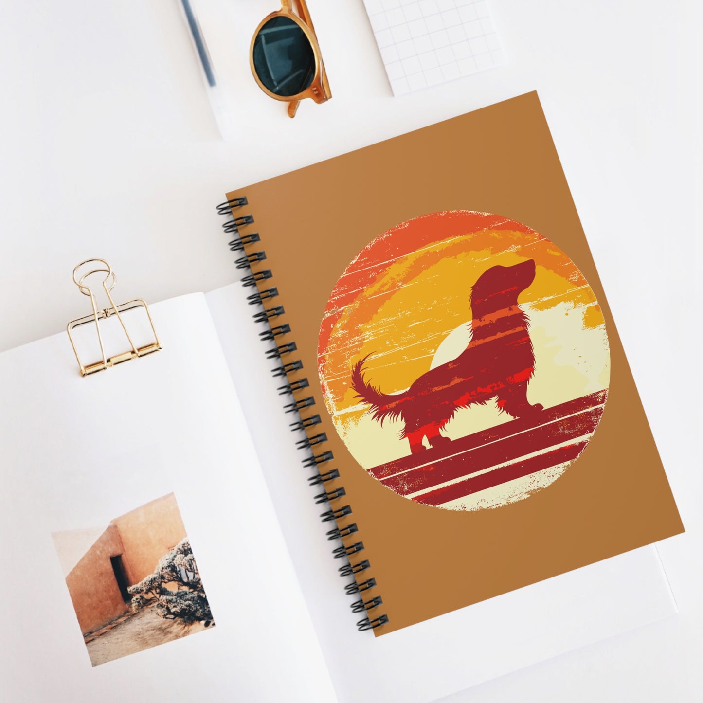 "Long Sunset" Long-Haired Dachshund Ruled Line Spiral Notebook