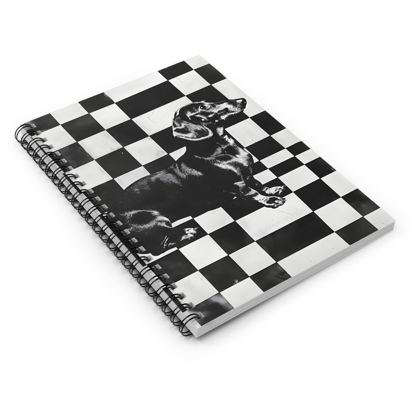 "Chequerboard" Black & Tan Dachshund Ruled Line Spiral Notebook