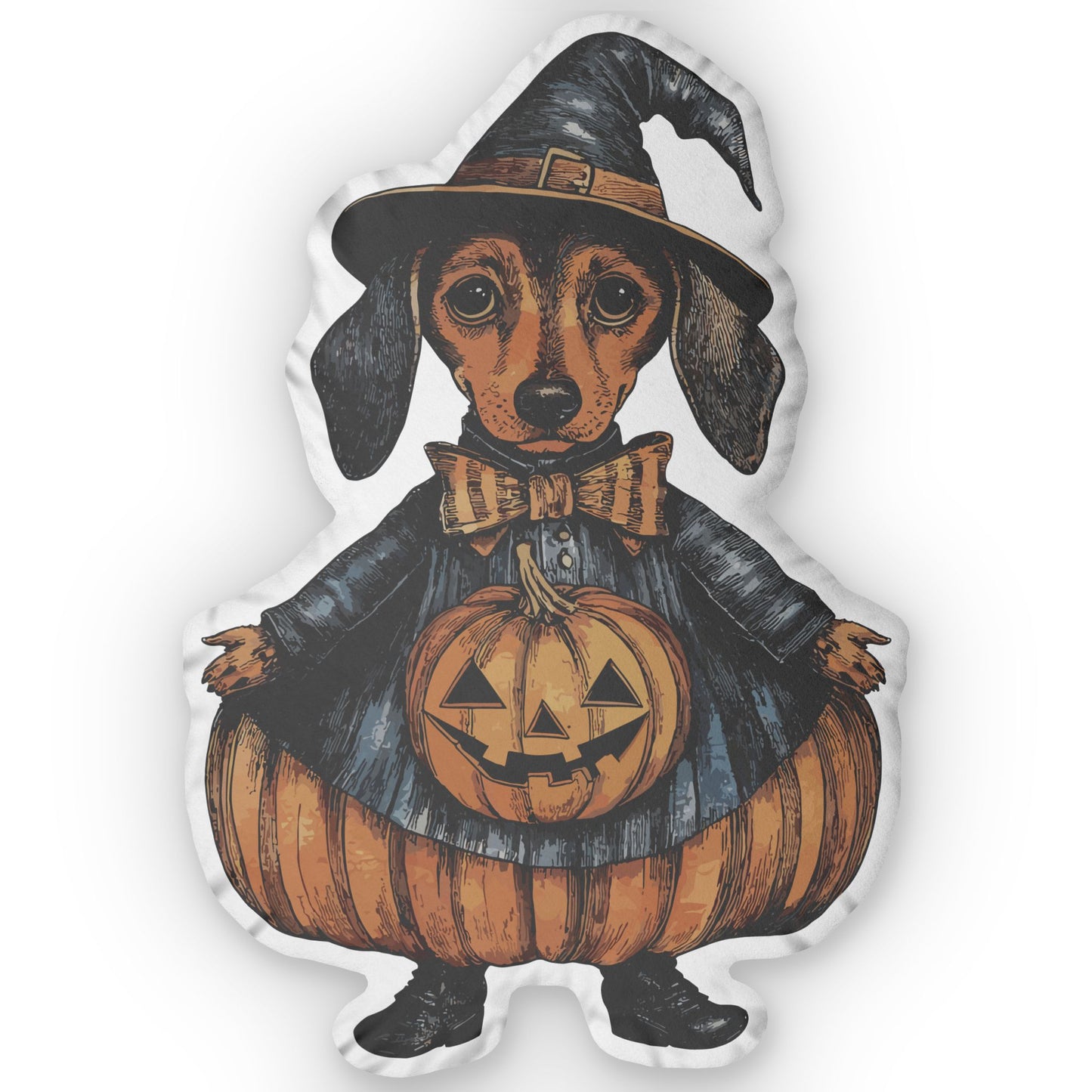 #12 Vintage Halloween Inspired Tan Smooth-Haired Dachshund Custom Shaped Pillow