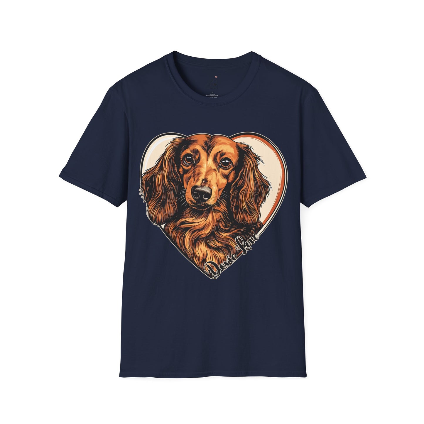 "Doxie Love" Red/Tan Long-Haired Dachshund Unisex Softstyle T-Shirt