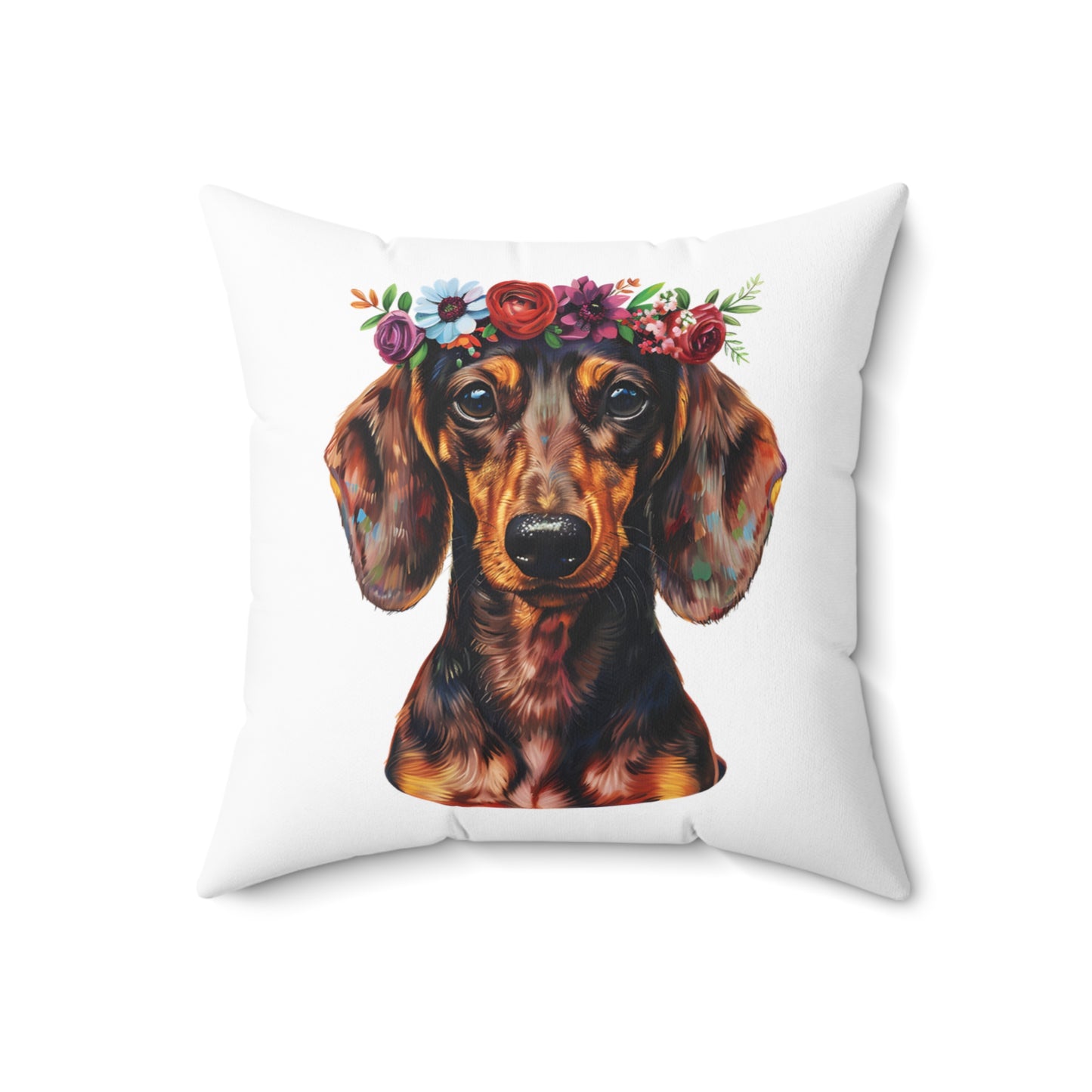 "Painted" Smooth-Haired Dachshund Square Throw Pillow