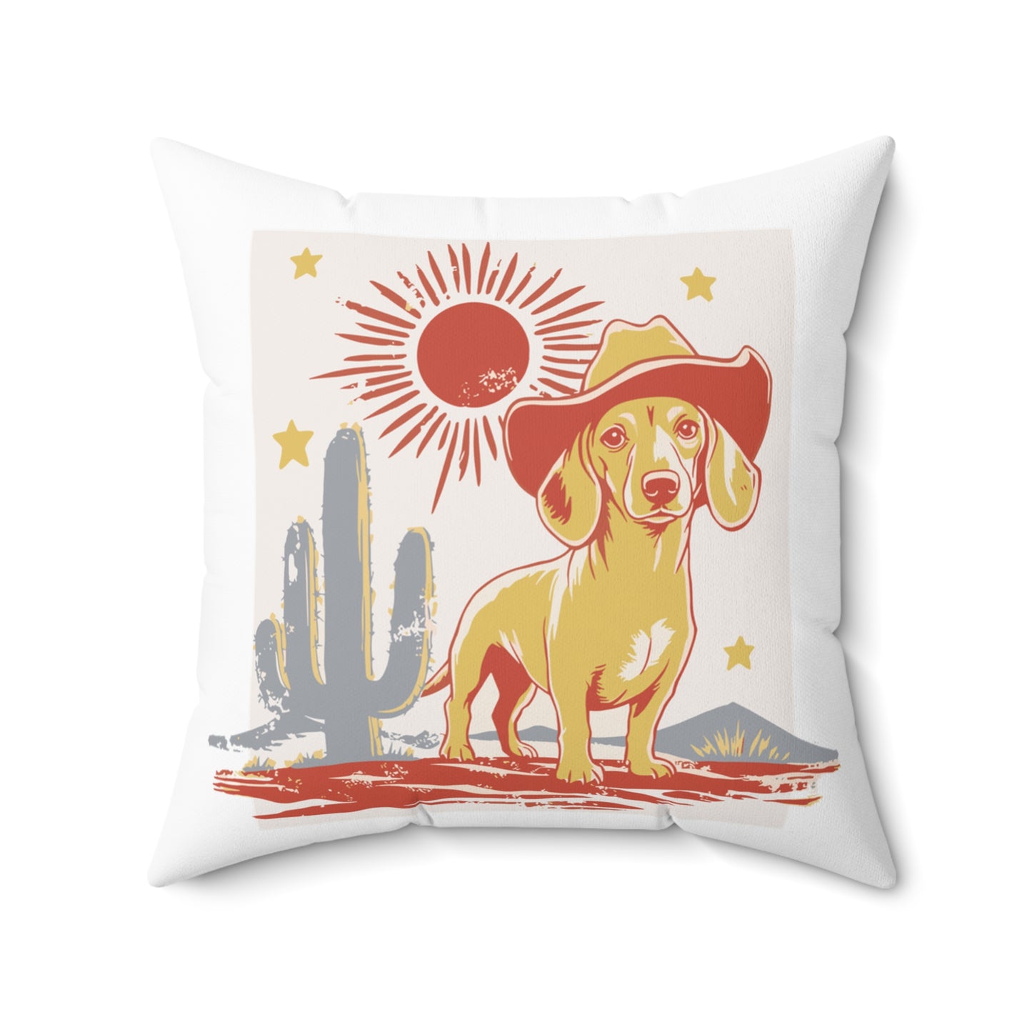 "Sunny Cowboy" Smooth-Haired Dachshund Square Throw Pillow