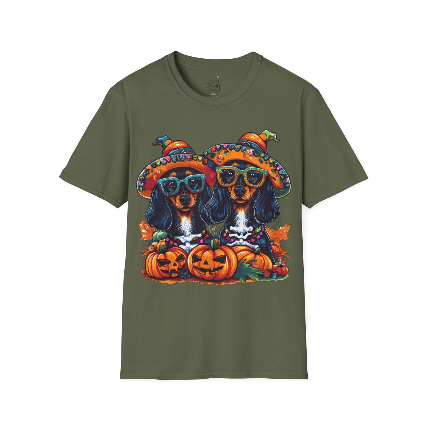 "We Like To Party" Black and Tan Long-Haired Dachshund Halloween Unisex Softstyle T-Shirt