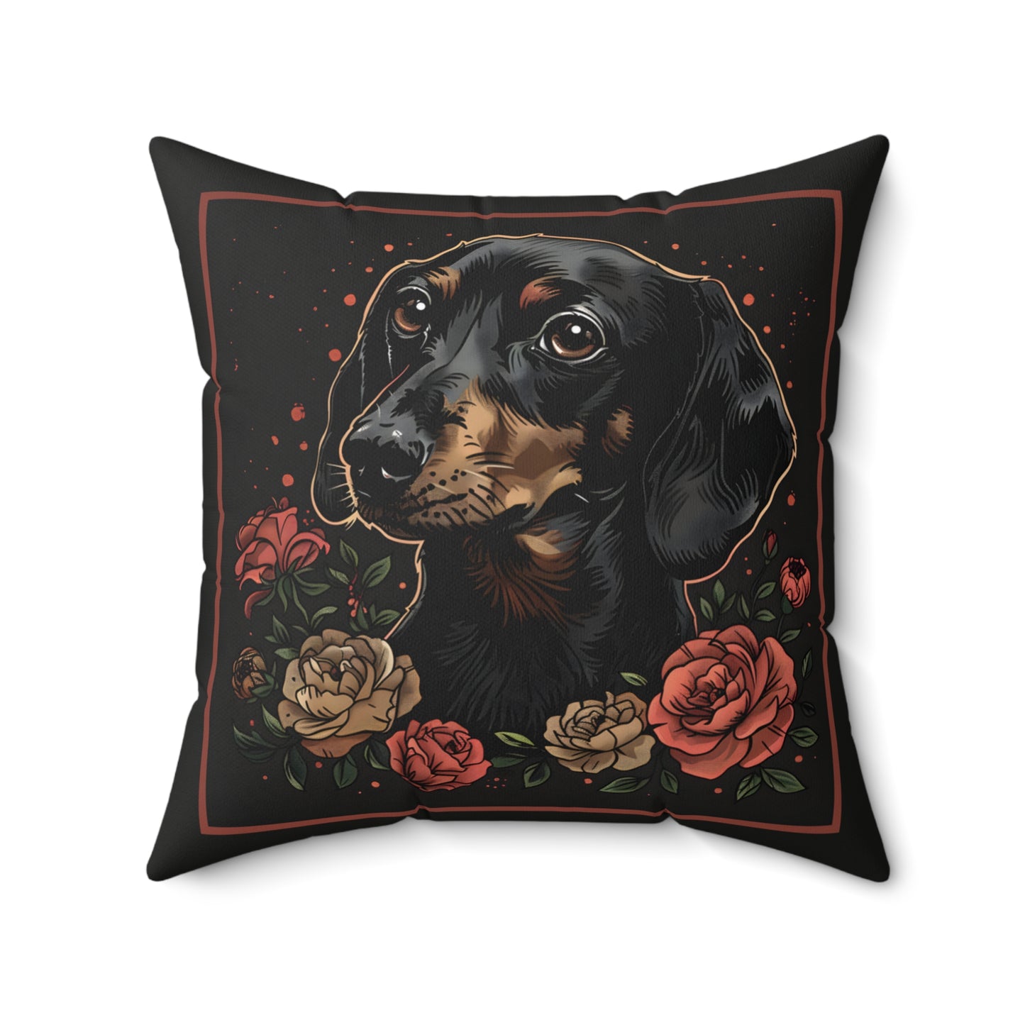 "Roses" Smooth-Haired Dachshund Square Throw Pillow