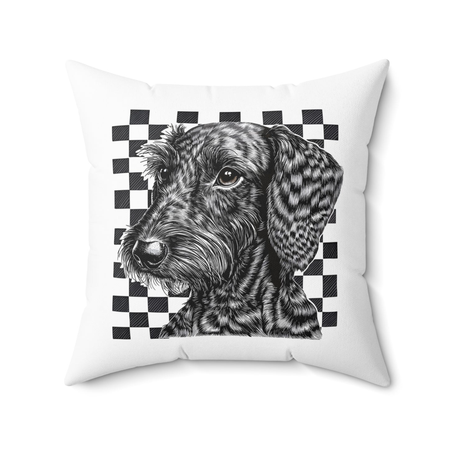 "Wired Check" Wire-Haired Dachshund Square Throw Pillow